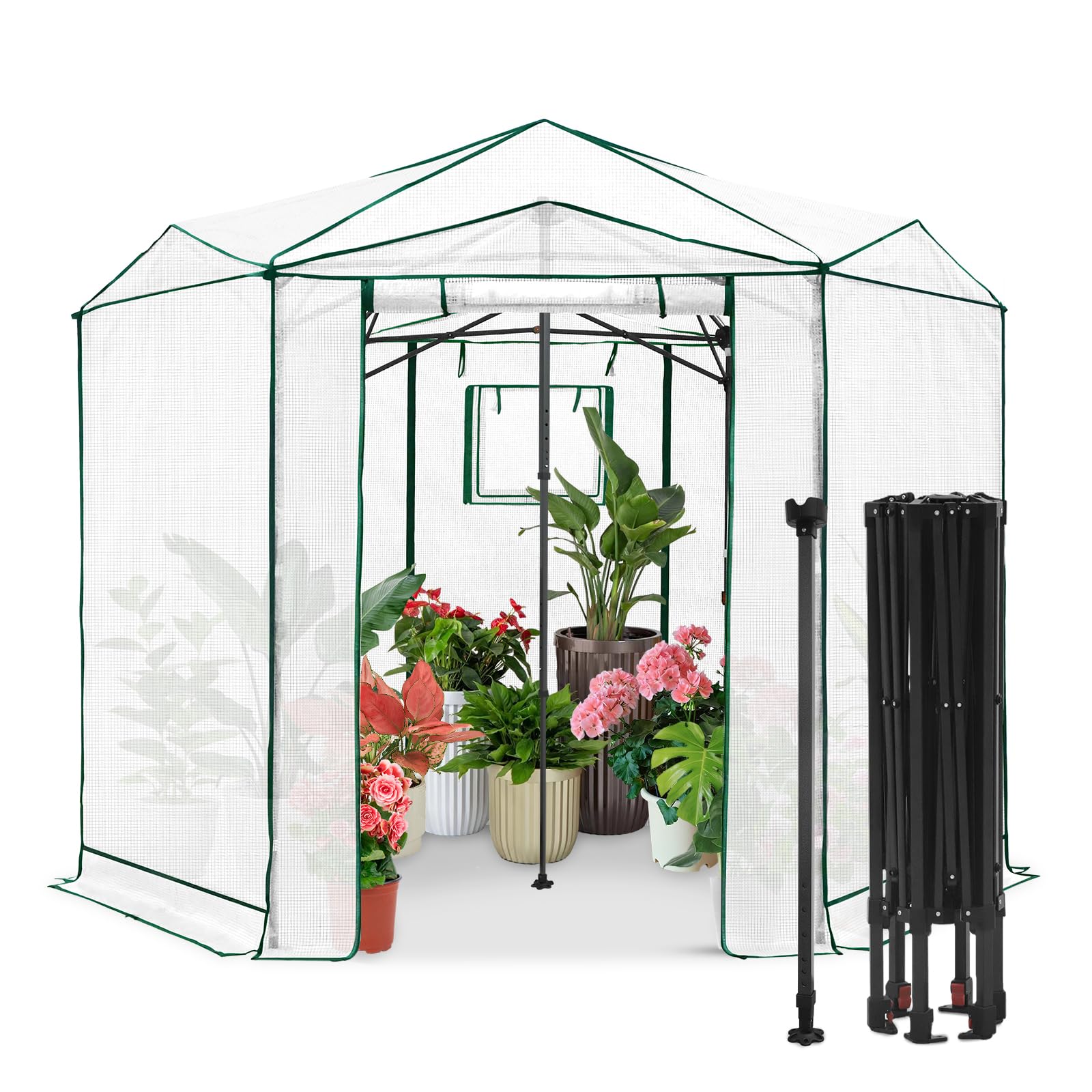 EAGLE PEAK 8.5x8.5 Easy Setup Pop Up Greenhouse, Hexagon, Clear/White
