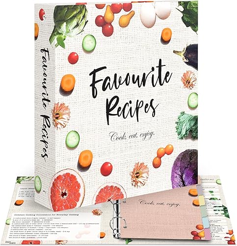 Carpeta de recetas de 8.5 x 9.5 pulgadas, organizador de 3 anillos, libro de recetas en blanco con 25 tarjetas de recetas en blanco (4 x 6),