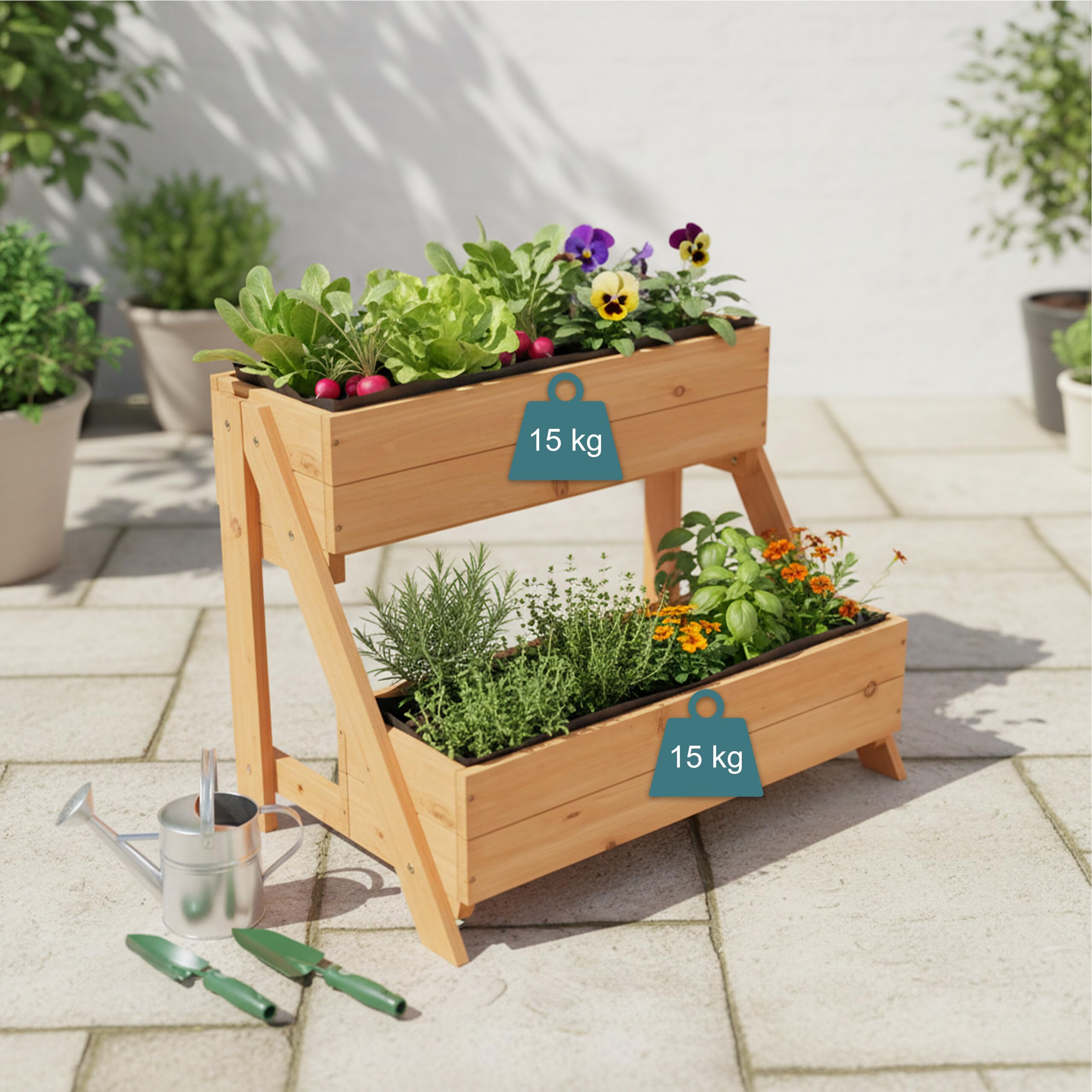 Relaxdays Jardinière Verticale, 2 bacs, H x l x P 51,5 x 62,5 x 44 cm, Sapin, Orange, Balcon et terrasse