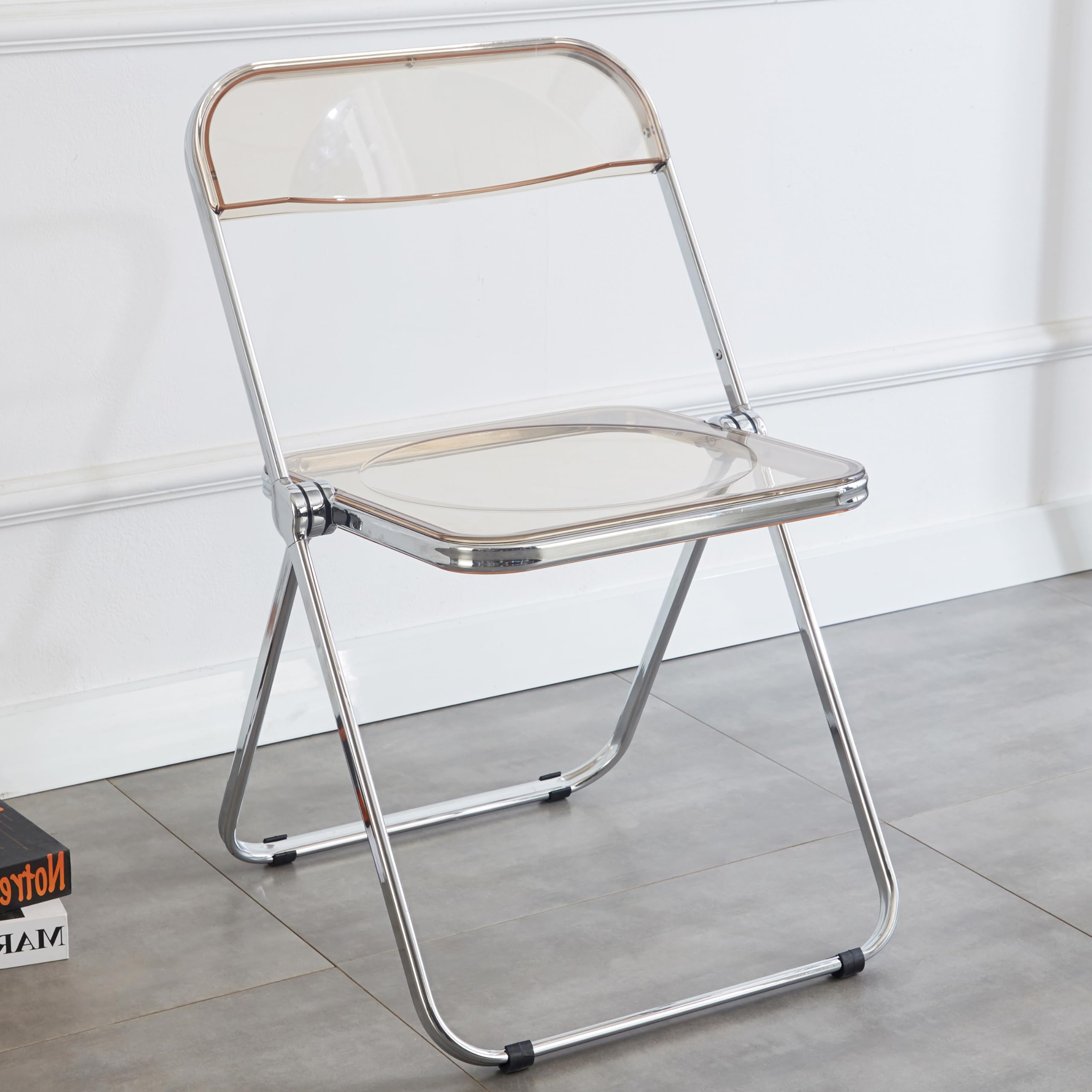KAIHAOWIN Silla plegable de acrílico moderna de lujo, sillas plegables de cristal, apilables, de plástico, para sala de estar, marco cromado y silla acrílica plegable para interior