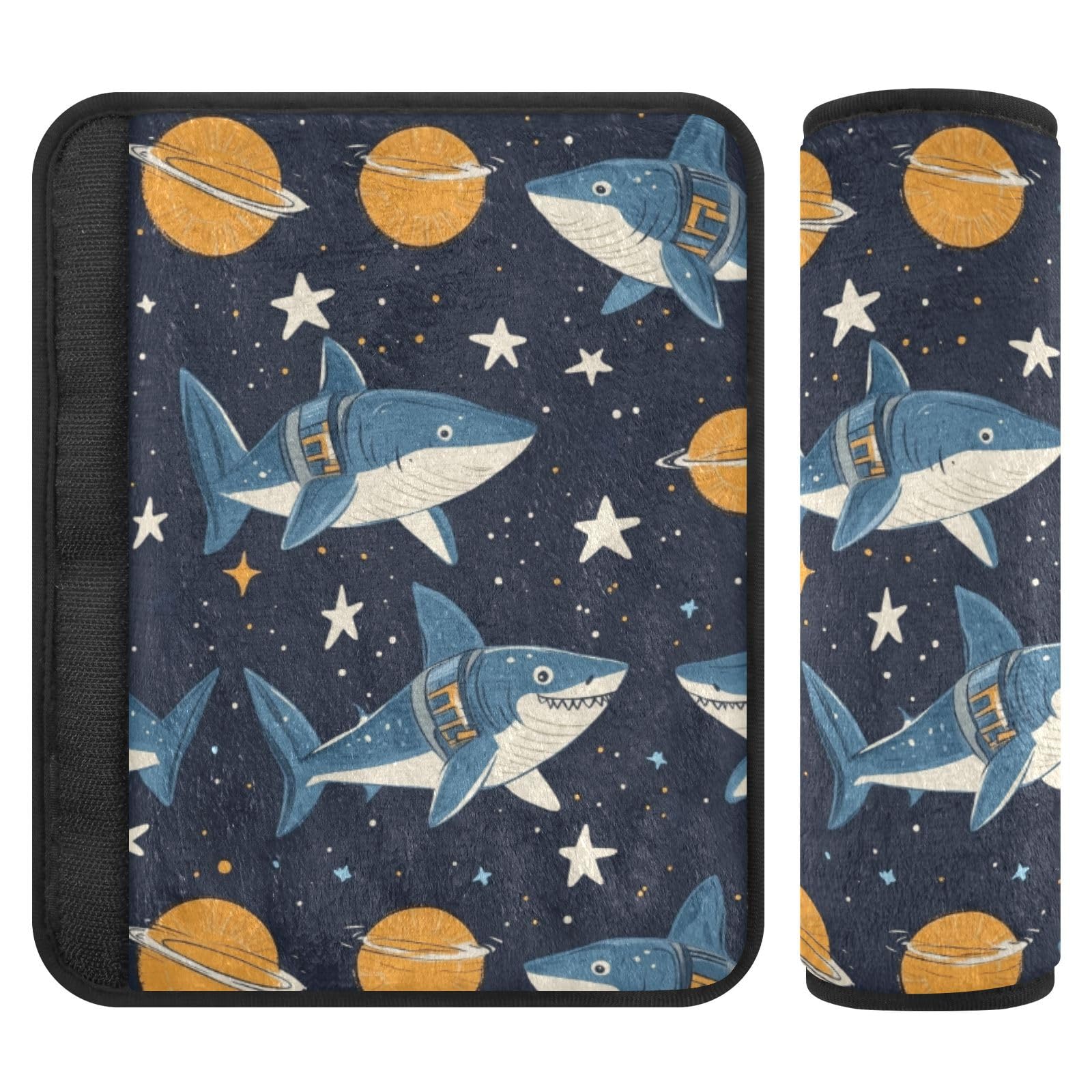 Seat Belt Covers 2 Pack Shark Space Car Seat Strap Covers Super Soft Planets Car Seat Neck Cover for Boys Girls Adults Babies M