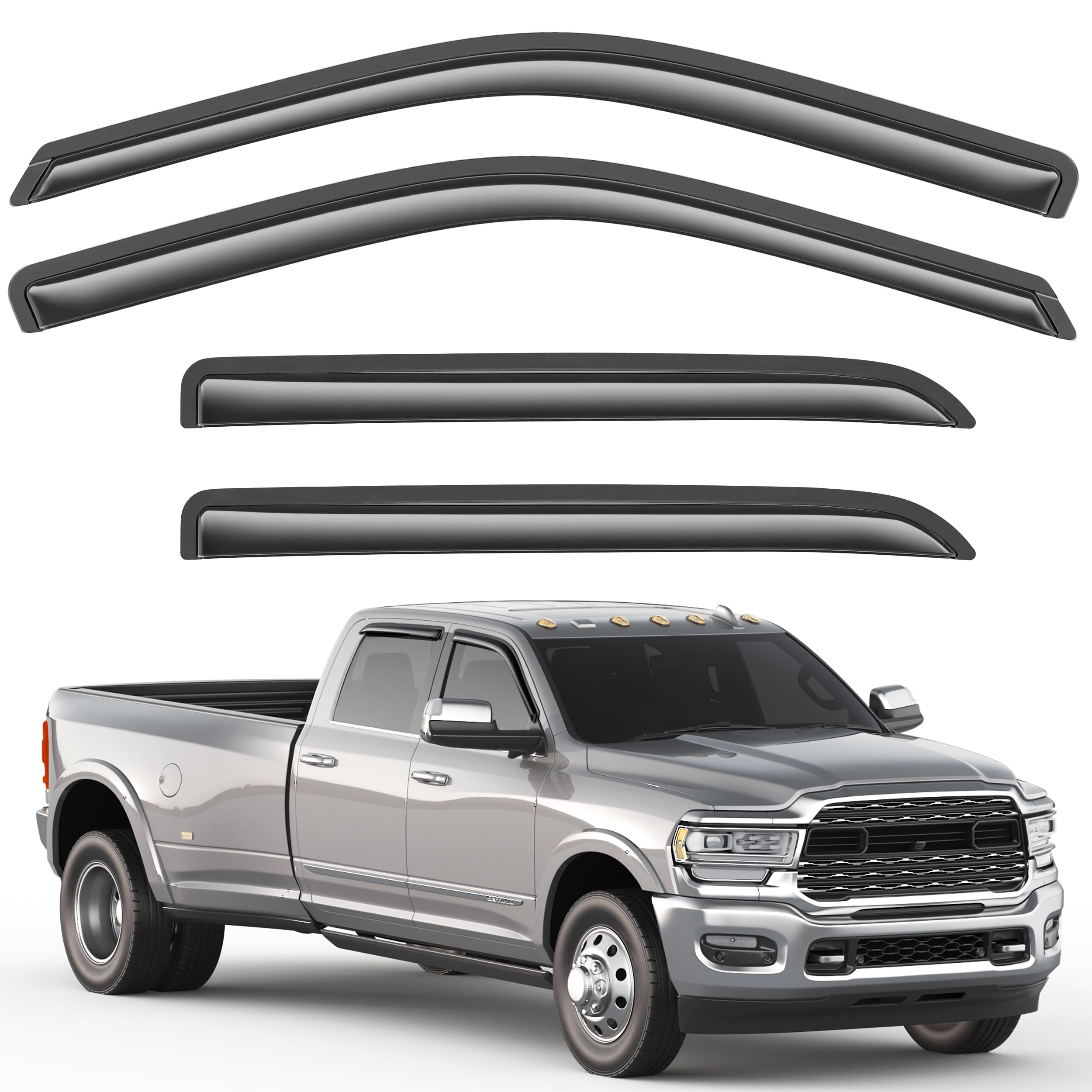 window rain guards for dodge ram 1500 2009-2024&ram 2500/3500 2010-2025 | breejoy, out-channel extra durable, window visors, vent visors, window deflector, vent shades, car accessories-4pcs