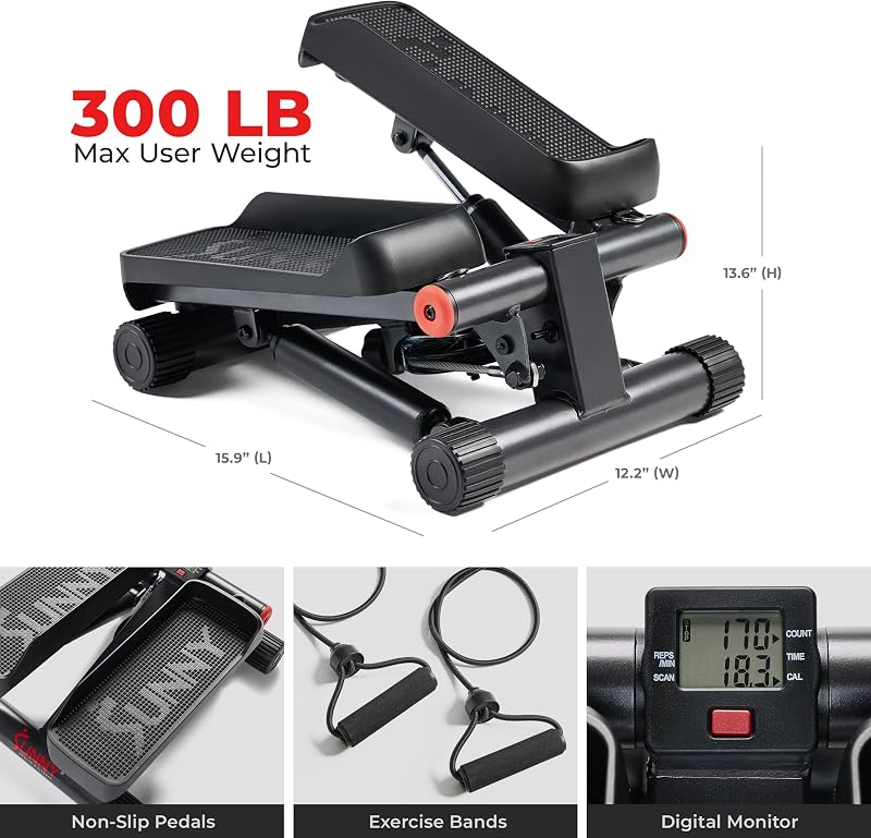 Sunny Health & Fitness Mini Stair Stepper with Resistance Bands for Cardio image 6