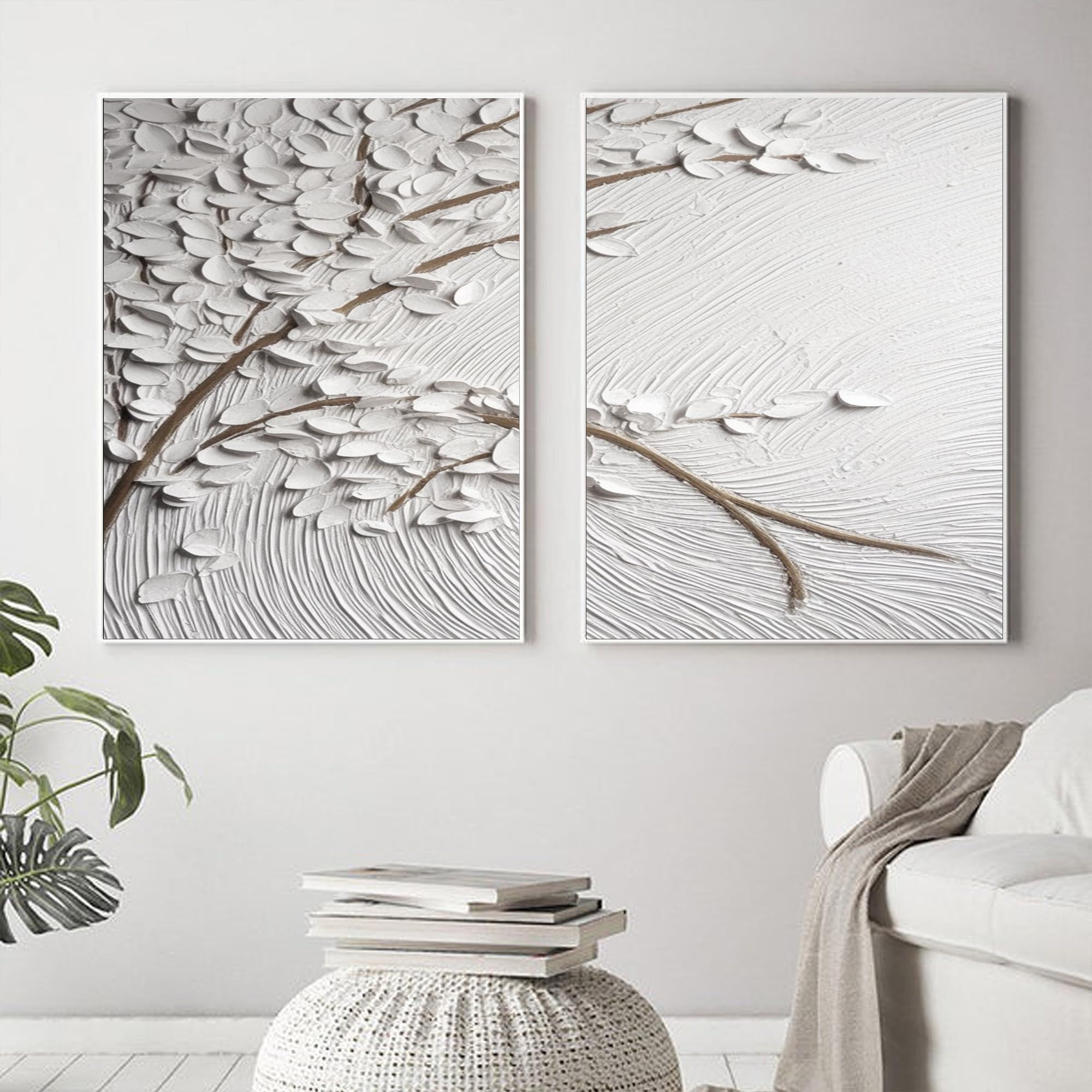 Amazon.com: Abstract Painting Set of 2, White Textured Wall Art