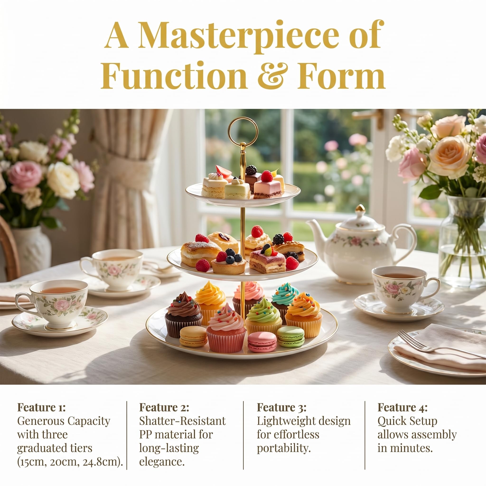 2 Stück Etagere Weiß Gold 3 etagen Kuchenständer Elegante Cupcake Ständer Muffin ständer für Hochzeit Party Geburtstag Etagere Vintage für Desserts Cookie Gebäck gestuftes Serviertablett