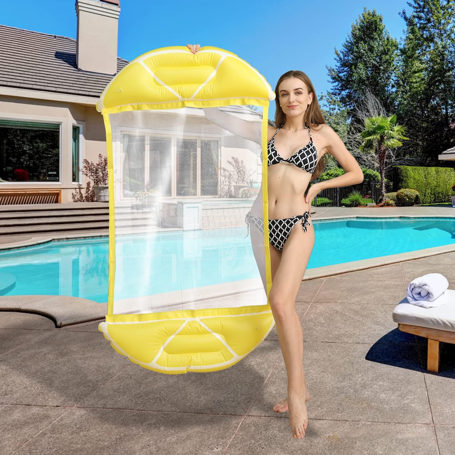 Pool Floats, Pool Noodles Floats for Adults, Floats for Swimming Pool, Inflatable 4-in-1 Lemon Pool Hammock Floats Adults Size, Non-Stick PVC Material
