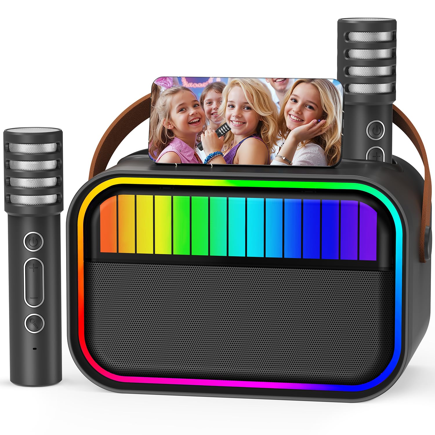 Karaoke Maschine für Kinder und Erwachsene, Kinderspielzeug für 3–12 jährige Mädchen Geburtstagsgeschenk, tragbarer Karaoke Maschine mit 2 Mikrofonen, Mädchengeschenk für Mädchen (Schwarz)