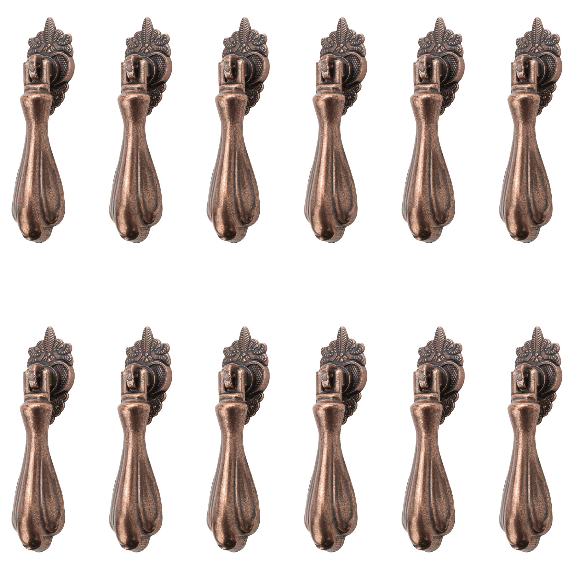 Decornaddecor Dixie Antique Copper Brass Vintage Traditional Retro Teardrop Pull Swing Ring Cabinet Door Knobs (Antique Copper, 12 Pack)