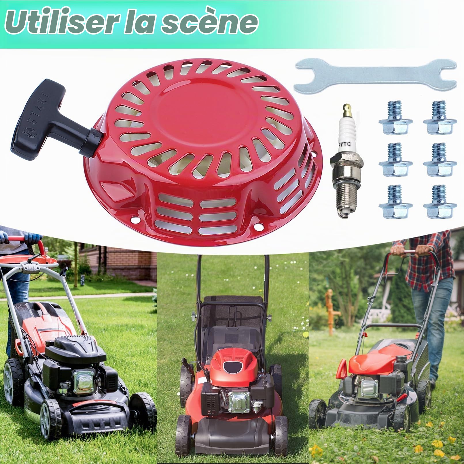 Ensemble de Démarreur à Rappel pour HONDA GX200 GX160 GX140 GX120 168F et Moteur 5.5HP 6.5HP, ADEFOL Lanceur avec Des Vis et Bougie Démarrage à Tirette Pièces de Rechange