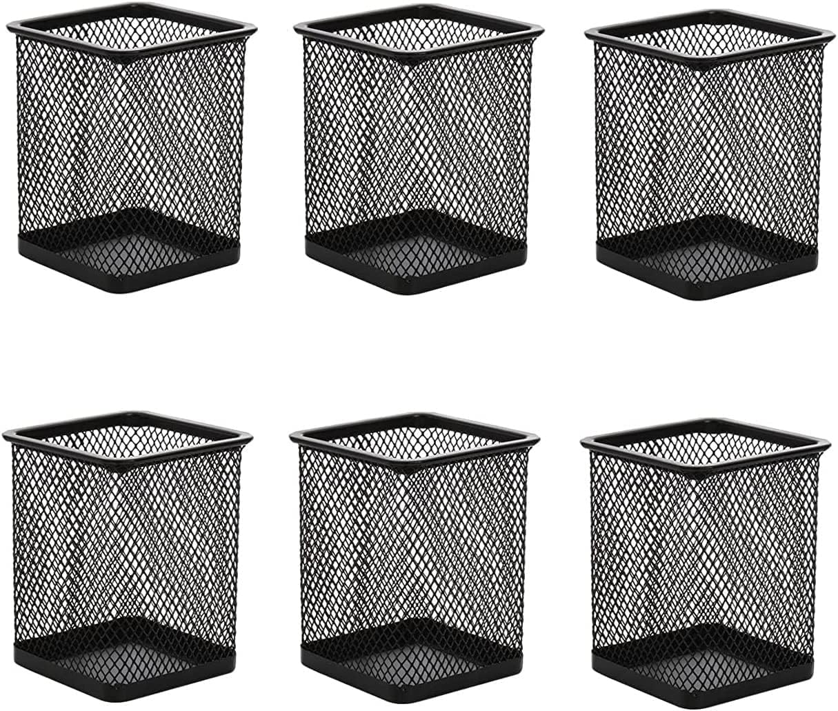 EasyVibe Black Mesh Pencil Cup Holder for Desk, 6 Pack Mesh Round Pen