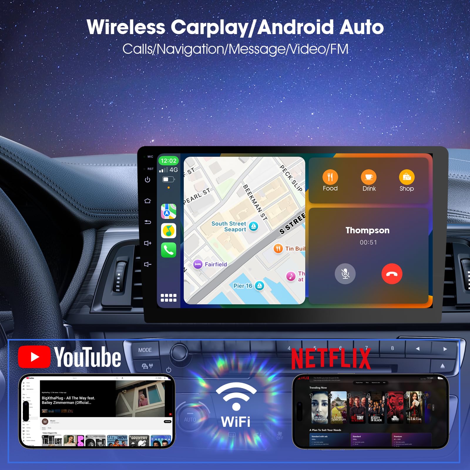 Haudio 2 Din Autoradio 9 Zoll mit Wireless CarPlay & Wireless Android Auto,Auto Radio HD Touch Display mit Rückfahrkamera,Bluetooth,AUX,AM/FM,Mirror Link,GPS-Navigation (4+64GB)