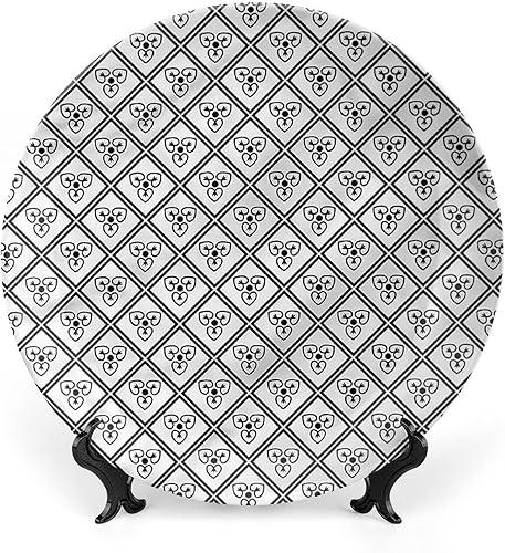 LIGUTARS Platos de cerámica, platos de cerámica decorativos en blanco y negro, rombo monocromático, 7 pulgadas, para comedor, fiestas, bodas,