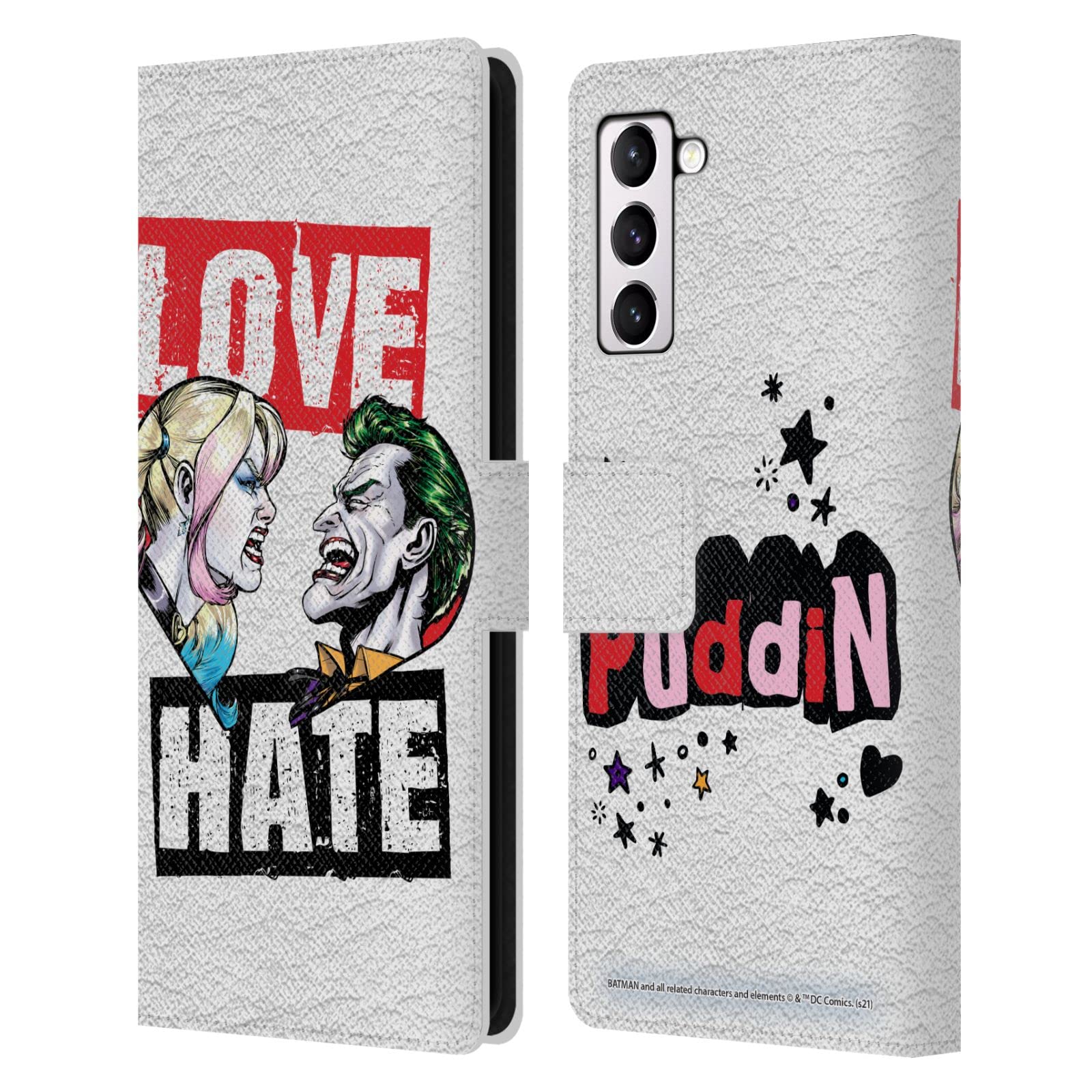 Head Case Designs Officially Licensed Batman DC Comics Love Hate Joker Harley Quinn Graphics Leather Book Wallet Case Cover Compatible with Samsung Galaxy S21+ 5G