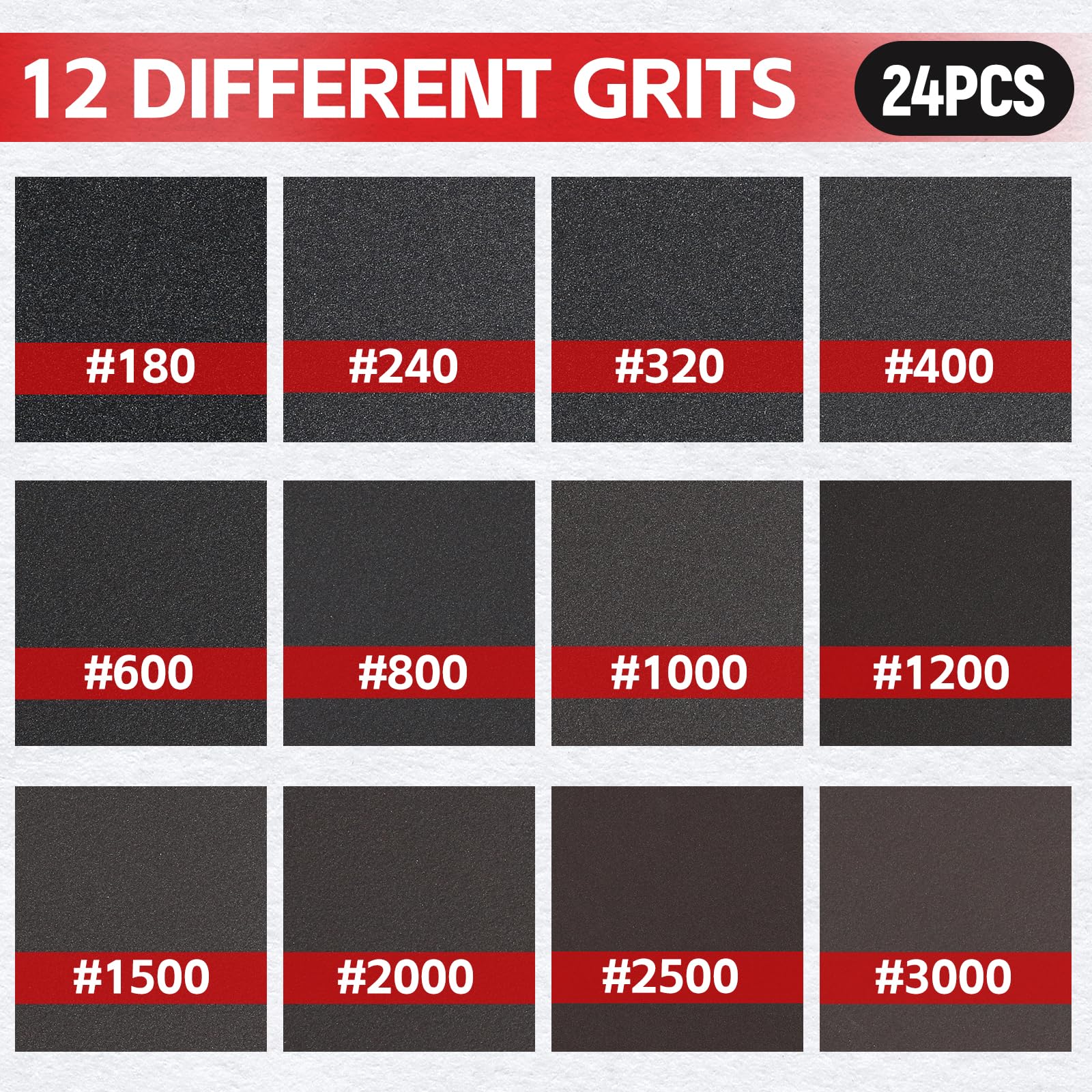 24 Pièces Éponges De Ponçage Grain P180 à P3000 - Kit Complet Pour Bois Métal Peinture