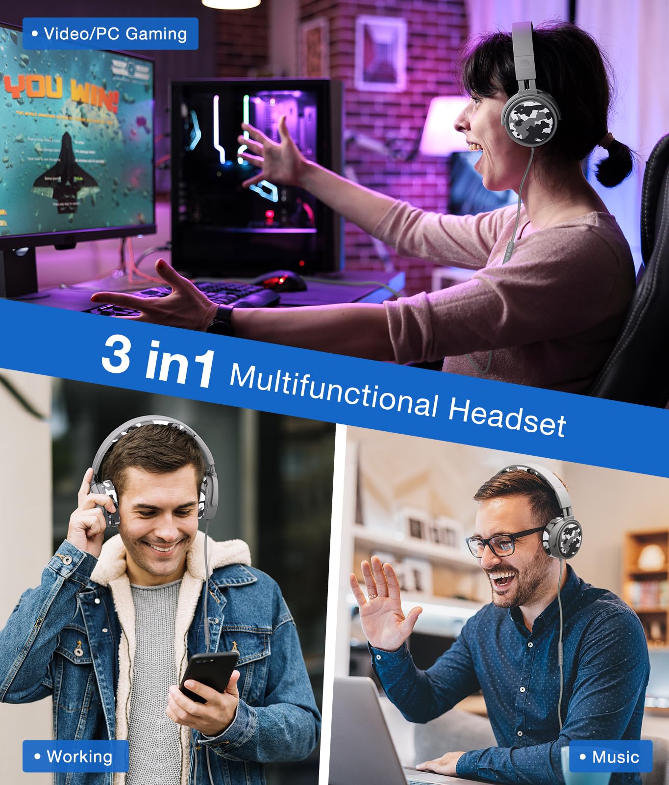 Amazon.co.jp: rockpapa 迷彩 有線ヘッドホン マイク付き 軽量