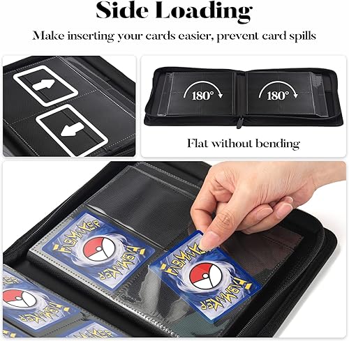 Miniatura 5 de Carpeta de 4 bolsillos para 320 tarjetas, carpeta de tarjetas coleccionables con cremallera premium, carpeta portátil de colección de tarjetas de