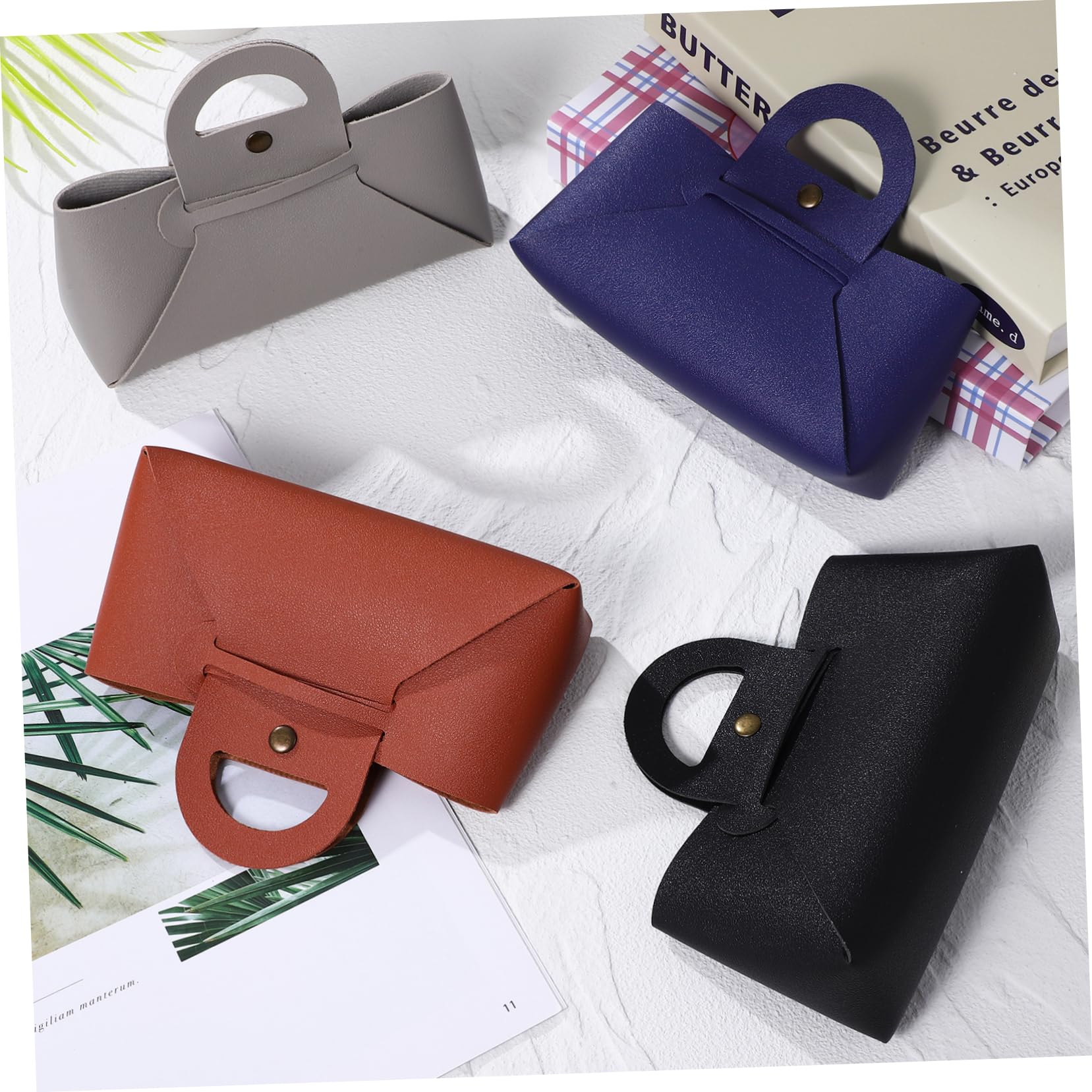 LIFKOME Set da 4 Pezzi Borsa per Occhiali da Sole in Pu Resistente All'acqua con Chiusura a Bottone e Manico, per Festa Estiva e Attività All'aperto