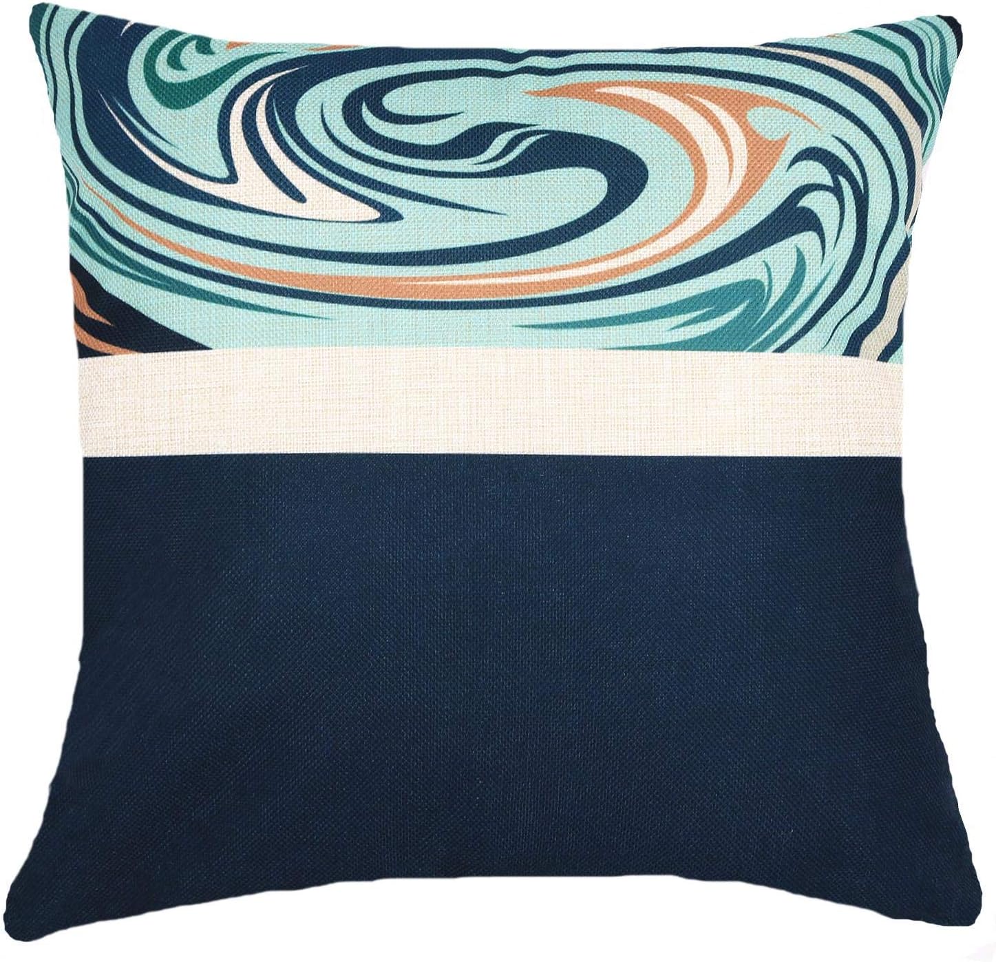 Decorative Throw Pillow Covers 18 x 18 Inch Double Side Design, ZUEXT Set of 6 Cotton Linen Indoor Outdoor Pillow Case Cushion Cover for Car Sofa Home Decor (Solid Dark Navy Teal Beige, Mix and Match)