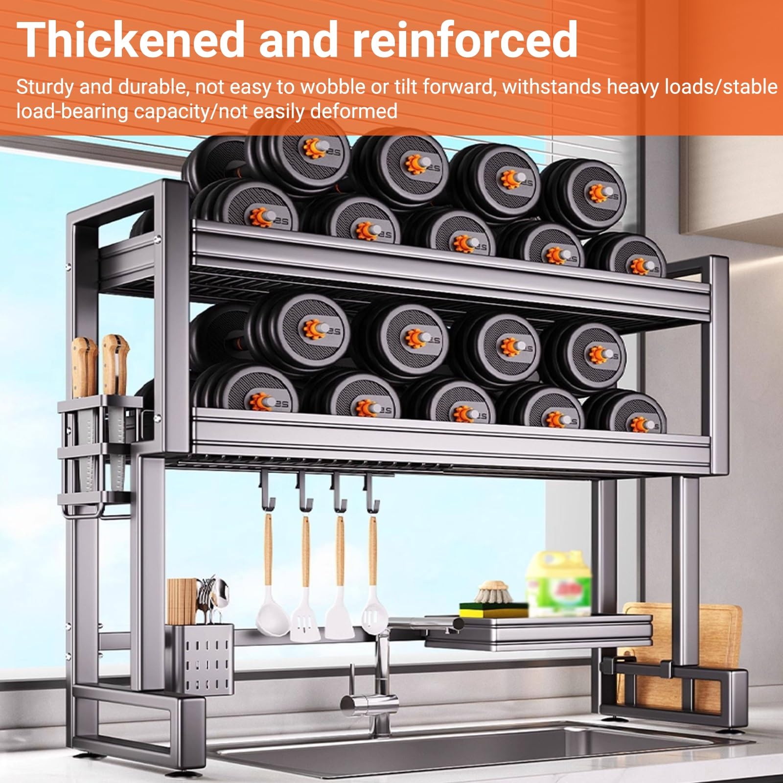 Escurridor de platos multifuncional de acero inoxidable para colgar platos, ahorro de espacio para cocina, platos, vasos, cubiertos