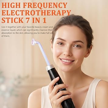 Elitzia High Frequency Electrotherapy Wand with Display Multi-Functional Portable Handheld Light Therapy Wand for Acne Skin Rejuvenation Hair Growth Facial Device with 7 Tubes ETD008B
