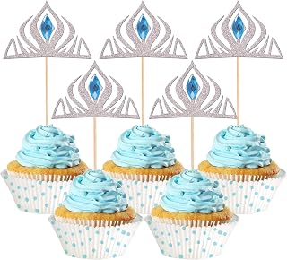 24 PCS Princess Crown Cupcake Toppers with Crystal Winter Frozen Crown Cupcake Picks for Bridal Shower Wedding Baby Shower Birthday Party Cake Decorations Supplies Silver