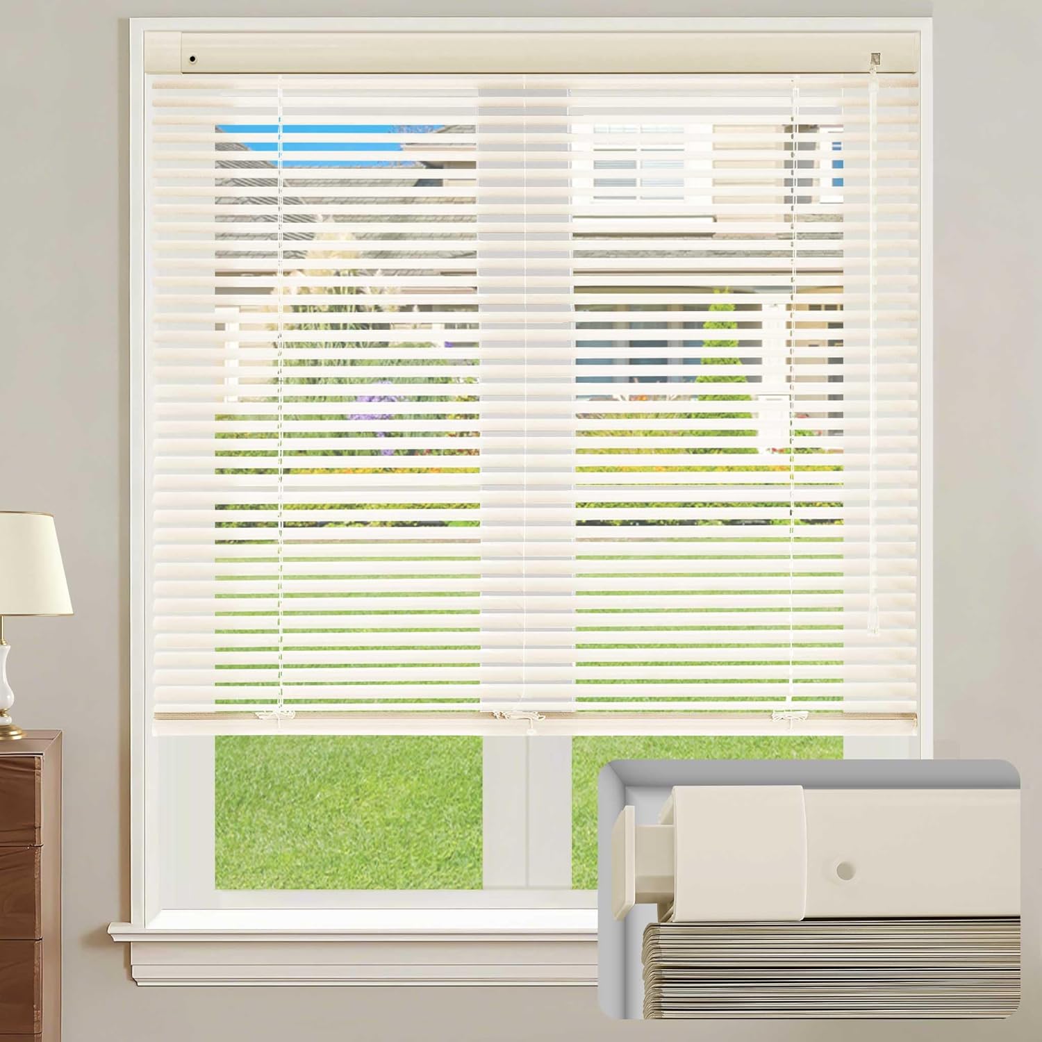 Cordless Aluminum Blind, Custom Size Matte Gray 1" Slat Horizontal Mini Blinds No Drill Blackout Light Filtering Waterproof for Interior Door Window Treatment Decor Home Office