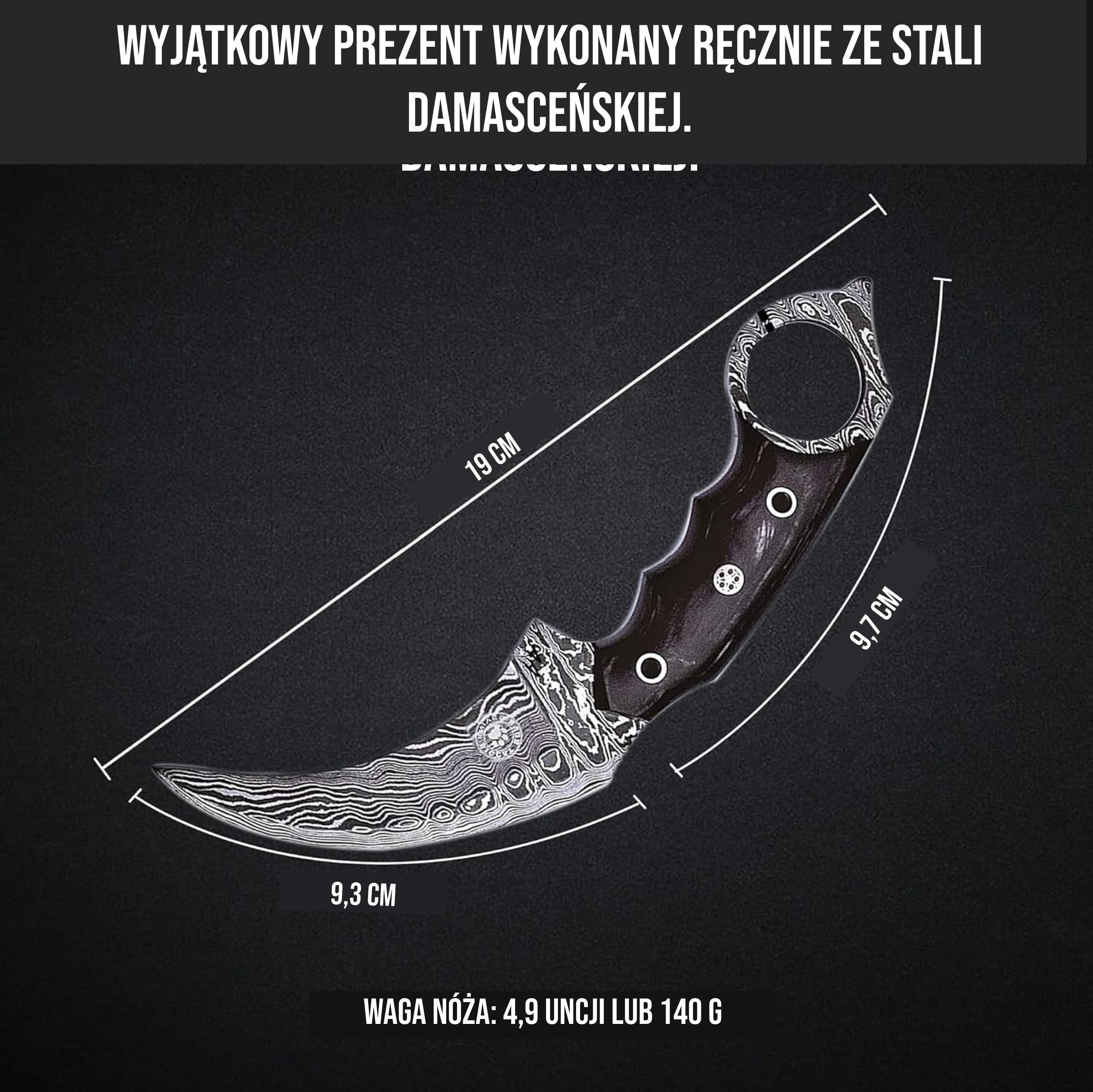 BIGCAT ROAR Nóż Karambit Damascus 7,5″ Ręcznie Robiony z Skórzanym Pokrowcem - Idealny do Skórowania, Kempingu, Na Zewnątrz - Pełno Tangowy Nóż Karambit z Rączką z Drewna Orzechowego - Desert Fox