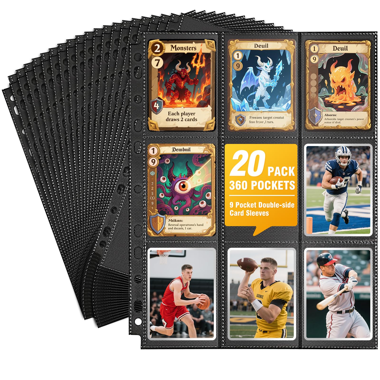 PALUDO 900 Tasche Raccoglitore Carte Collezionabili, Binder Album Carte 50 Pagine per 18-Tasche, Buste per Carte Trading Card Sleeves Fogli per Raccoglitore ad Anelli A4 Binder Photocard, Trasparente