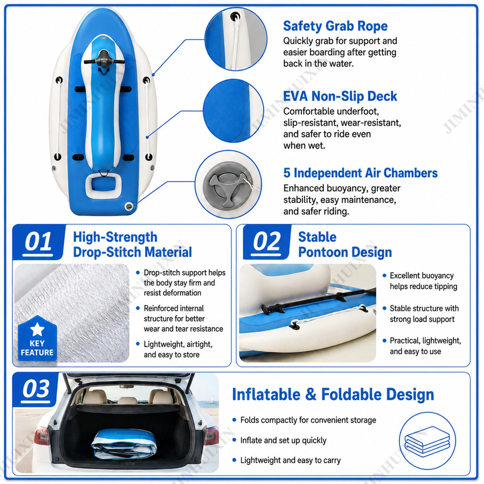 Barca Hinchable con Motor 500W/700W, Moto acuática Inflable eléctrica 150/200kg, Lancha EléCtrica De Verano para 2 Personas con Scooter Subacuático, 10 Velocidades, para Pesca y mar