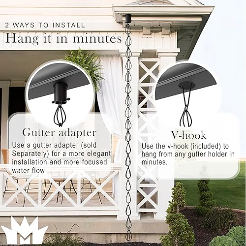 Miniatura 6 de Monarch Rain Chains Cadenas de lluvia negras de lágrima de aluminio para canaletas  Cadena de lluvia decorativa negra de 8.5 pies, cadena de