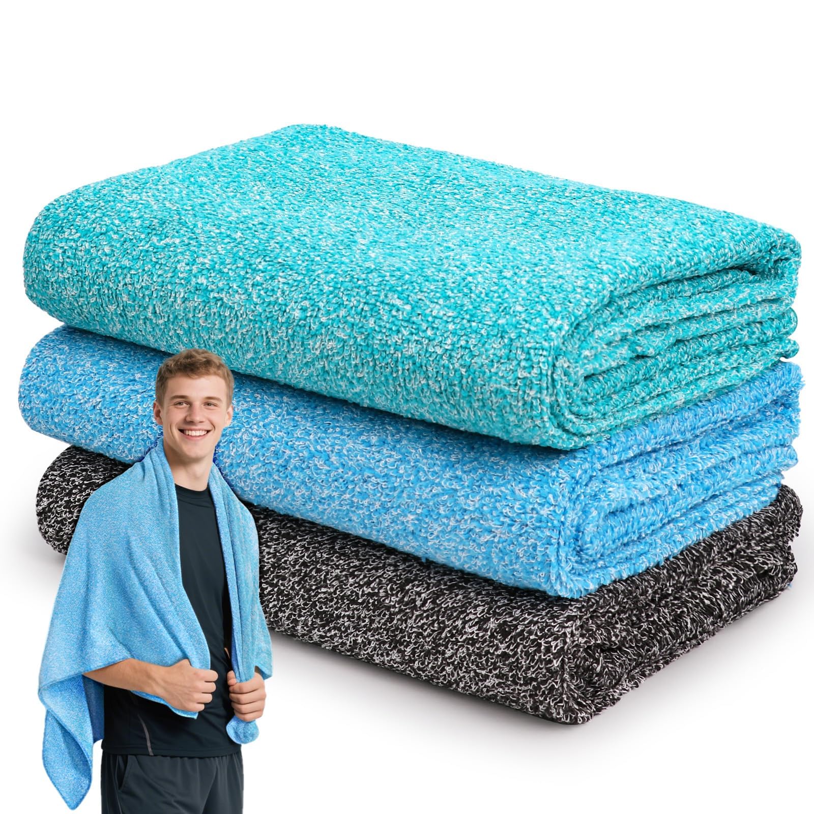 SOOWASH Microfiber Gym Towels for Showering Negative Ions 3 Pack Quick Dry 27