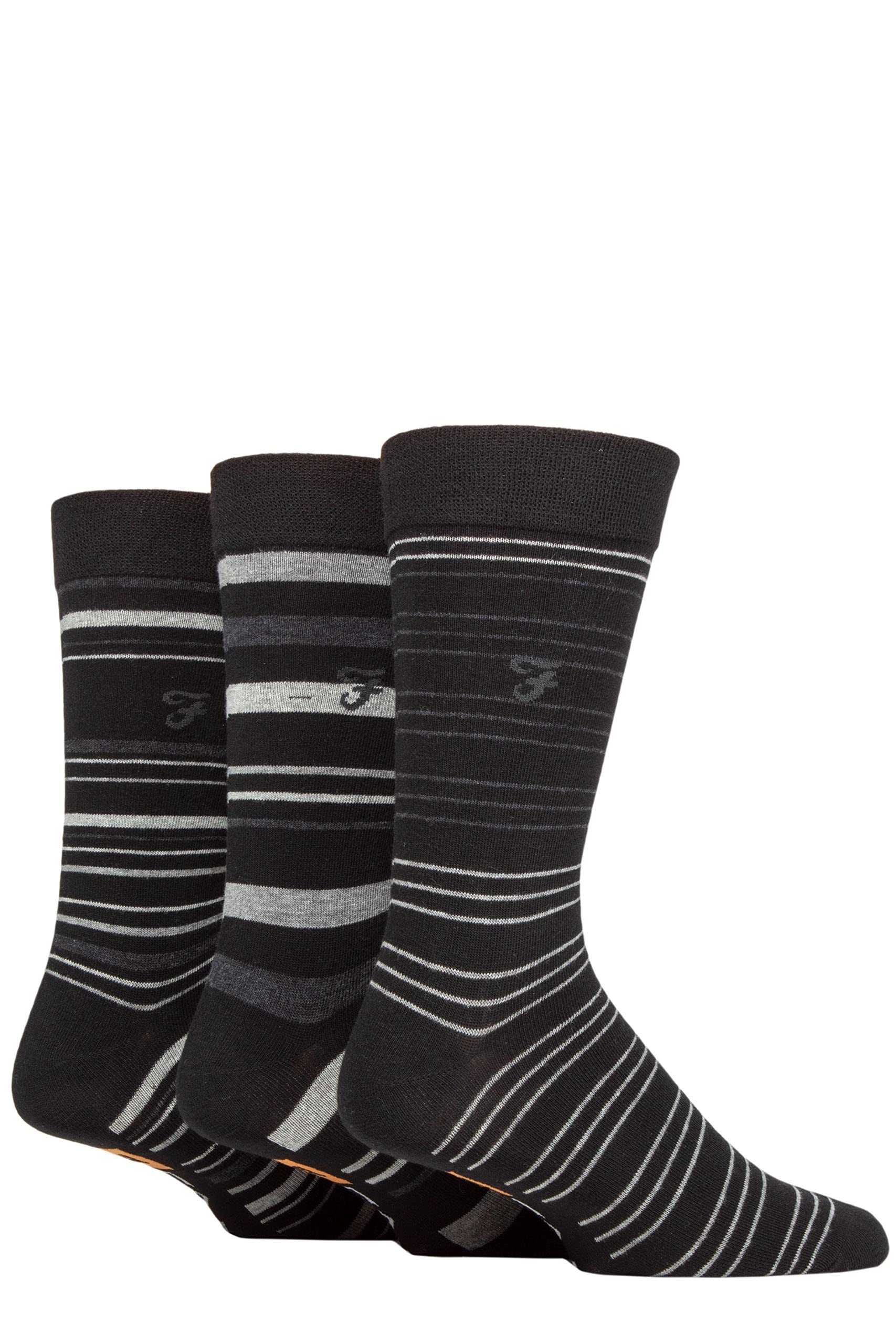 Farah Men's Black / Charcoal Stripe Argyle, Patterned And Striped Cotton Socks Pack Of 3 Black/Charcoal Stripe 6-11
