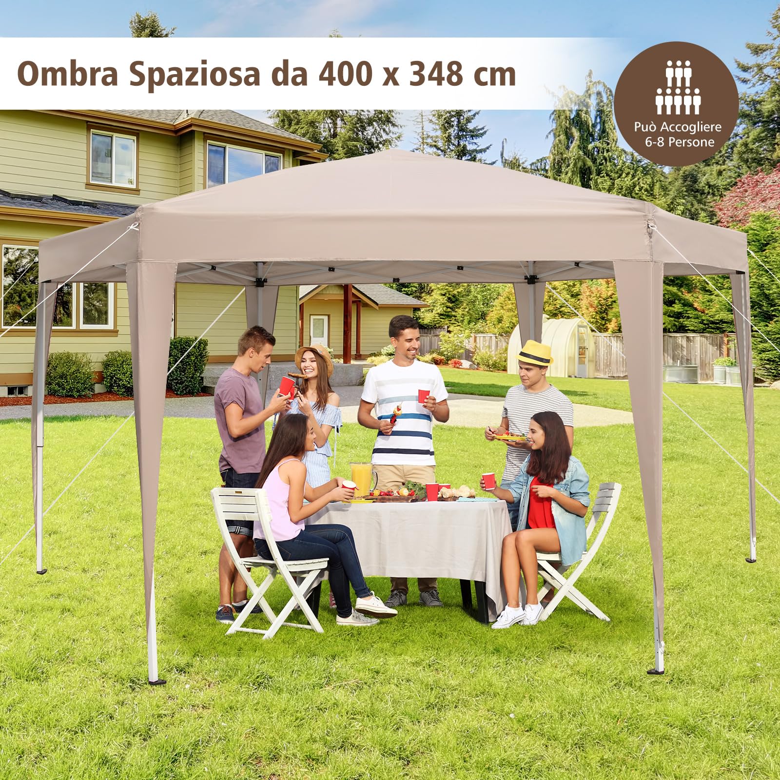 COSTWAY Gazebo Pop-Up Pieghevole 4 x 3,5 m, Gazebo da Giardino Impermeabile, Regolabile in Altezza, Tenda da Giardino con Borsa di Trasporto, per Campeggio e Feste
