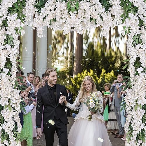 Miniatura 5 de Duovlo 4 guirnaldas de glicina de seda de imitación de 6.6 pies para colgar en el hogar, al aire libre, jardín, ceremonia, boda, arco, decoración