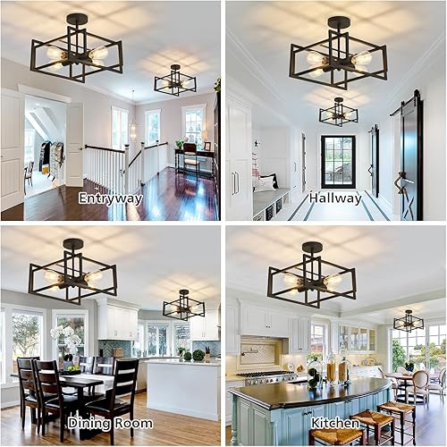 Miniatura 9 de SZXYKEJI Paquete de 2 lámparas de techo modernas negras de montaje empotrado de 18.89 pulgadas, base E26, lámpara de araña para granja, cocina,