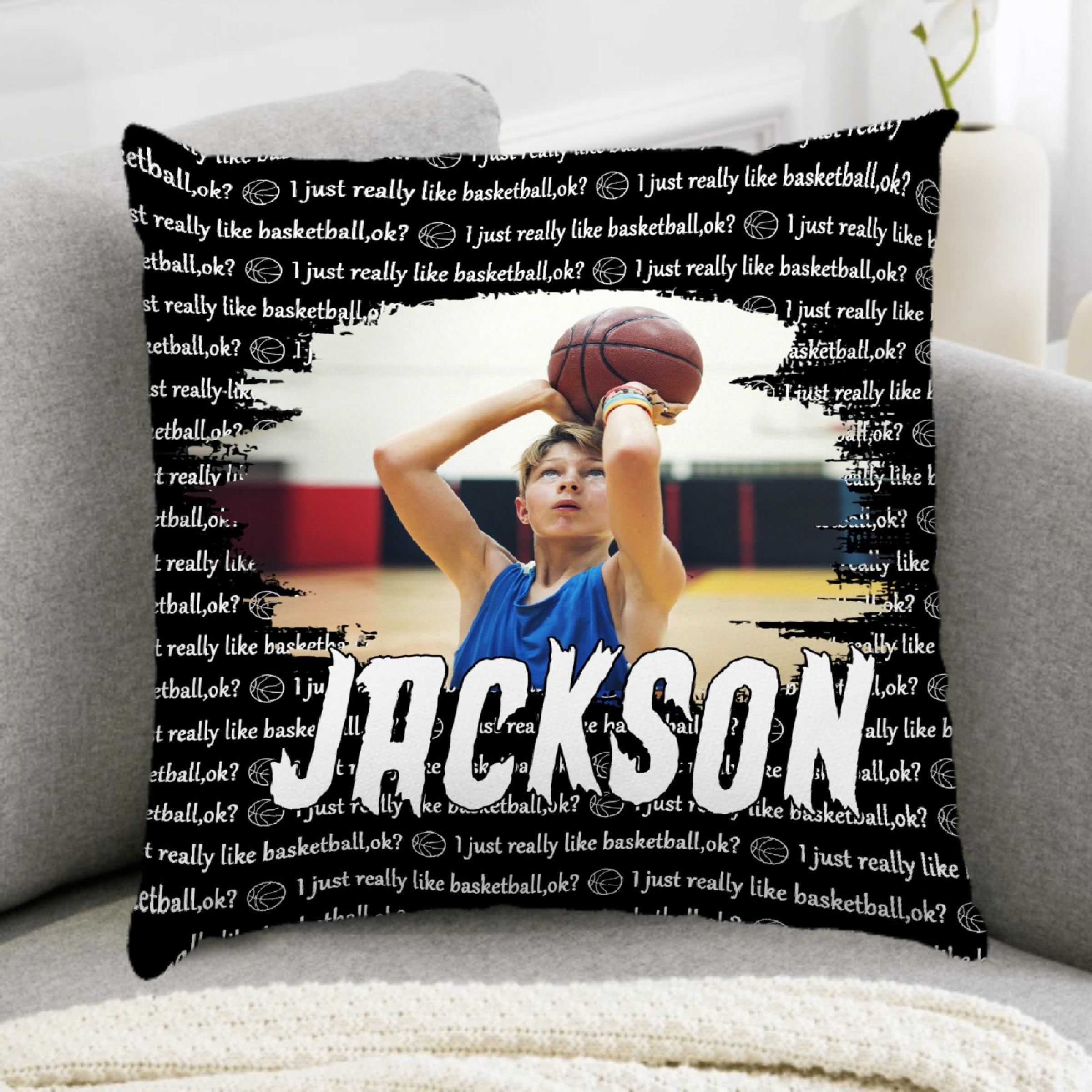 Personalized Basketball Pillow Case Custom Name/Photo Personalized Throw Pillows Custom Pillowcase Birthday for Boys Girls Cover Love Keepsake Couple Gifts Office Home Decor?18