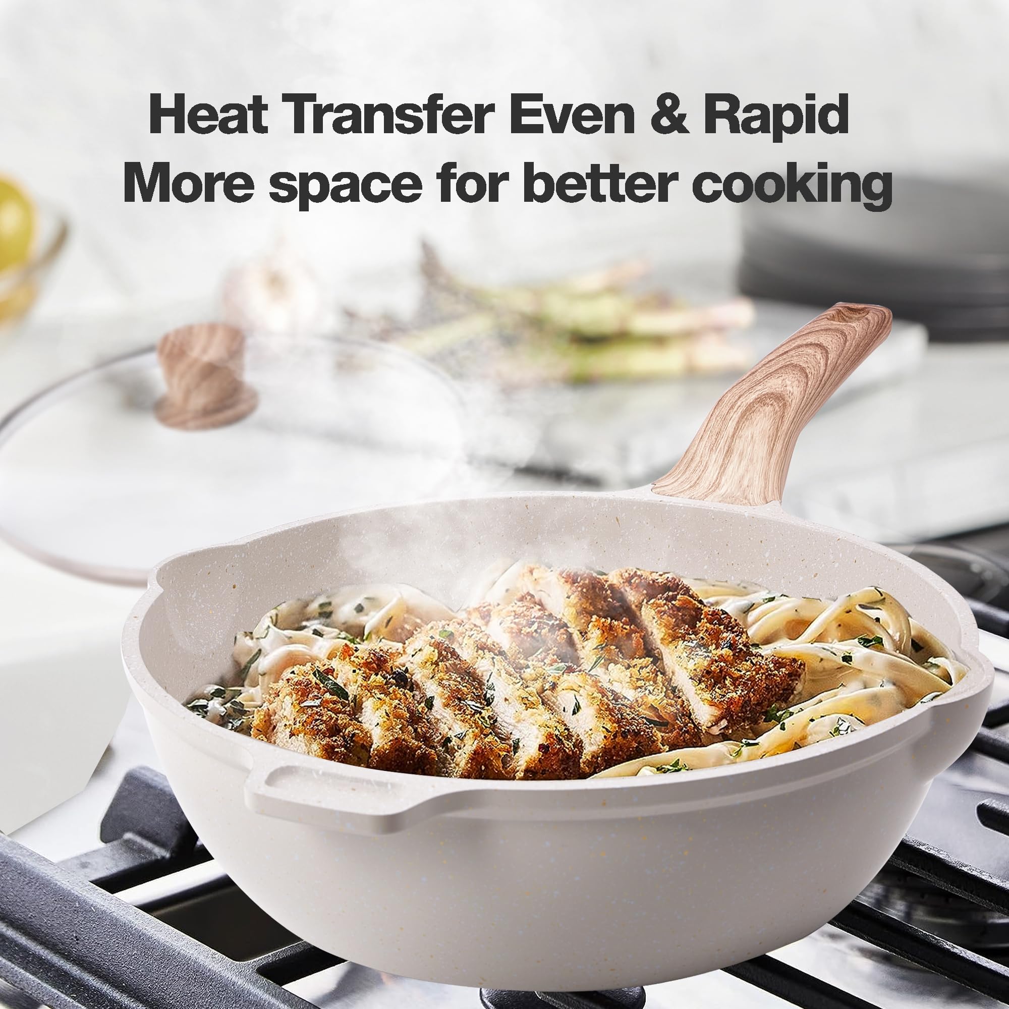 RIOVARM Induzione Set di pentole e padelle con coperchi In granito Antiaderente Set di pentole con padella per grigliare cucina essenziale Pentola Padella per salse Spatole