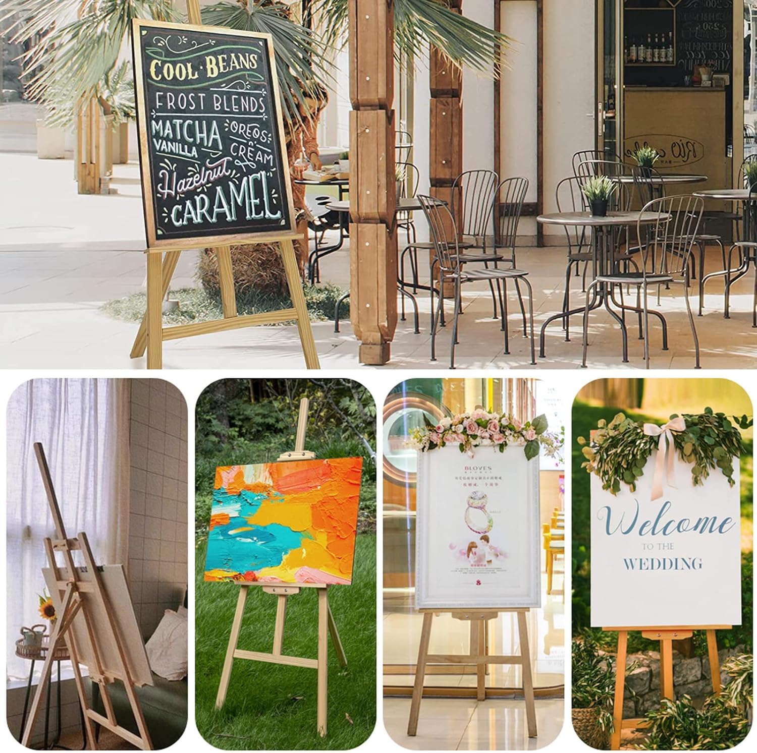 Caballete portátil para artistas, caballete de madera grande de 175 cm, caballete de madera ajustable, caballete de campo, caballete de marco en A, soporte de lienzo para niños y adultos