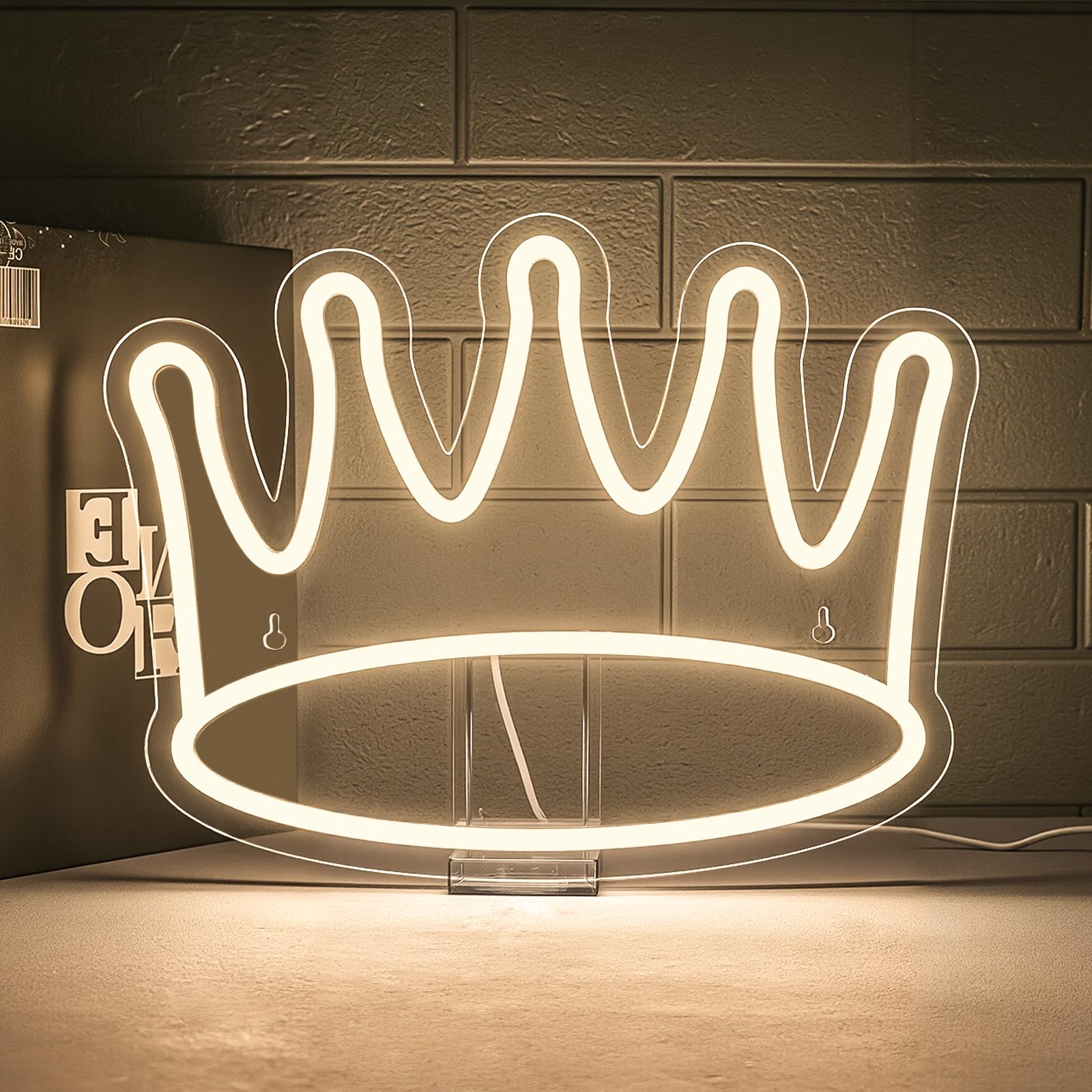 Crown Neon Signs Led Crown Neon Light Large Wall Hanging Lights Art Decor Neon Lights for Bedroom Kid Room Shop Apartment Dorm Birthday Party Wedding(Warm White)