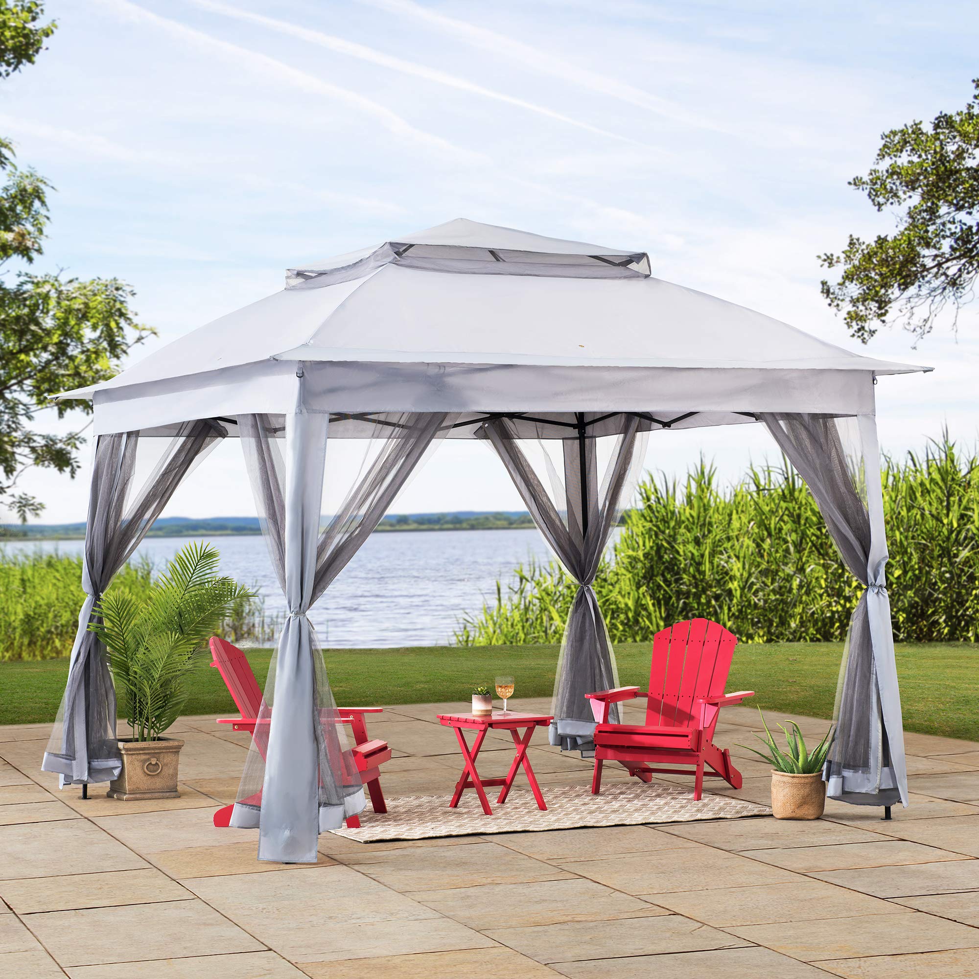 Sunjoy Ryan 11x11 ft. 2-Tone Pop Up Portable Steel Gazebo, Gray