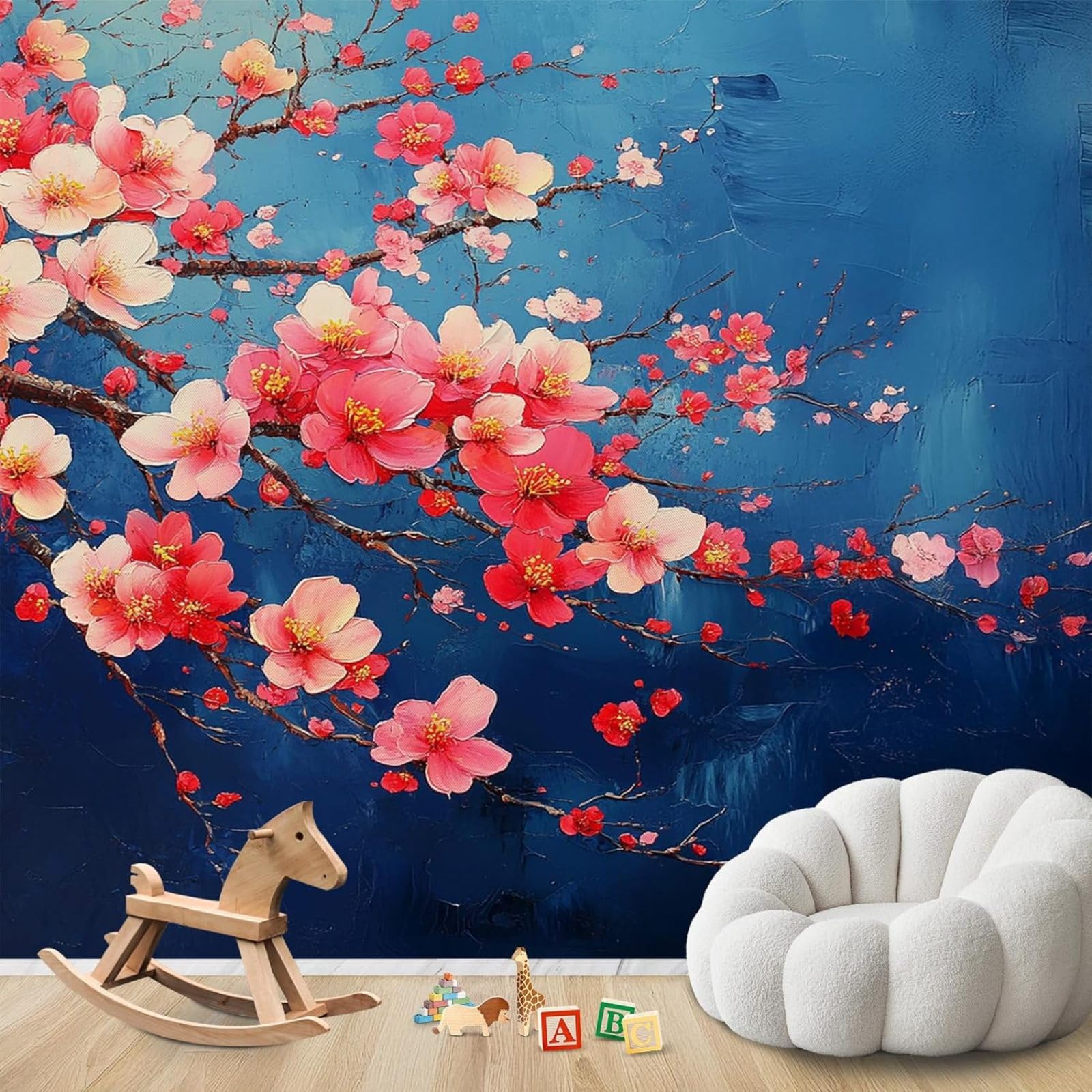kfjhgbdshhj Photo Wallpaper Cherry Blossom Branches Asian Style Non-Woven Modern Living Room Bedroom Oil Painting Wall Decoration Motif Wallpaper,200cmx140cm Stickers - Frameless Painting - Poster
