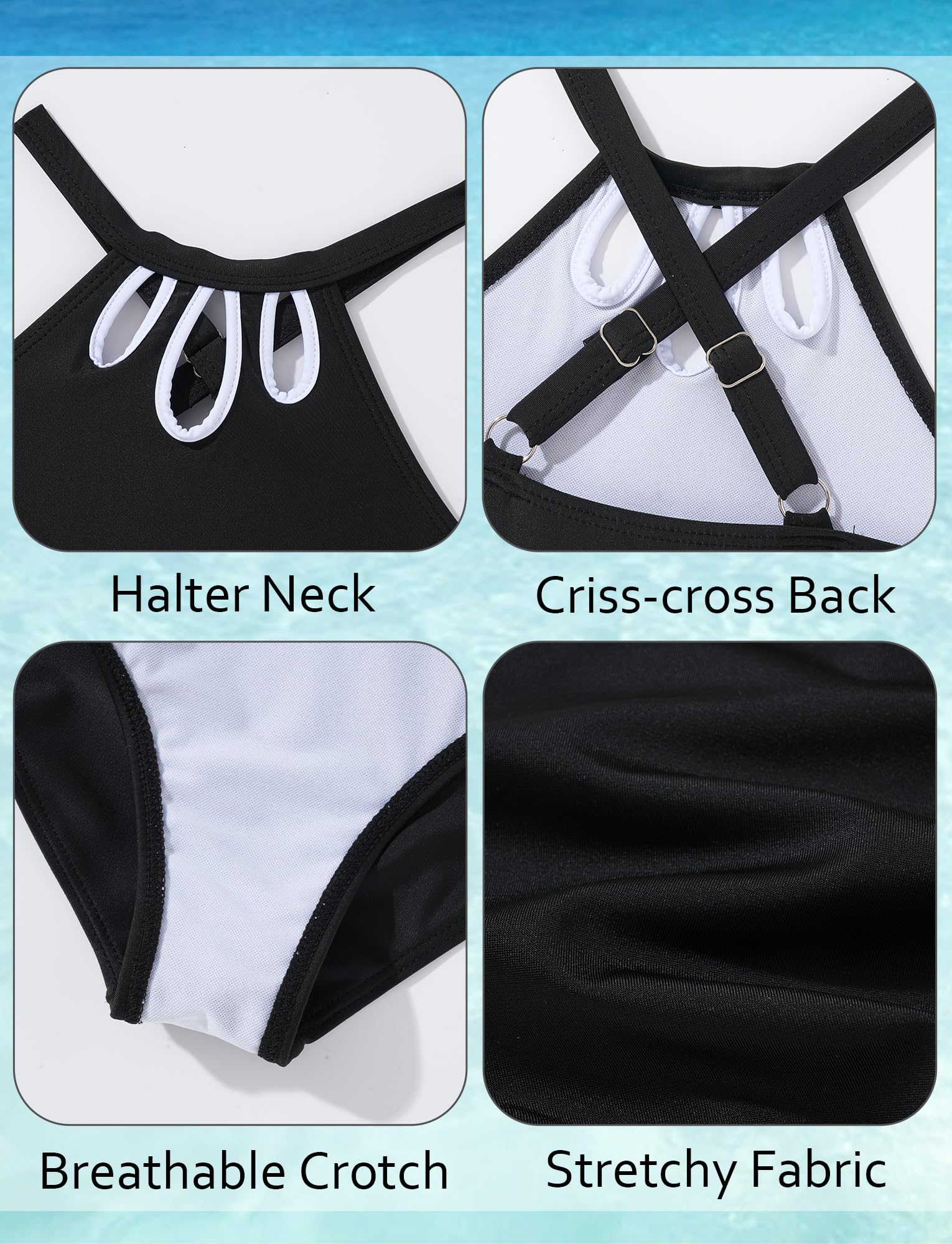 Maeau 2-teiliger Badeanzug für Mädchen Boho-Stil Blumenmuster Neckholder Bikinioberteil mit überkreuztem Rücken Badehose Farbblockierung
