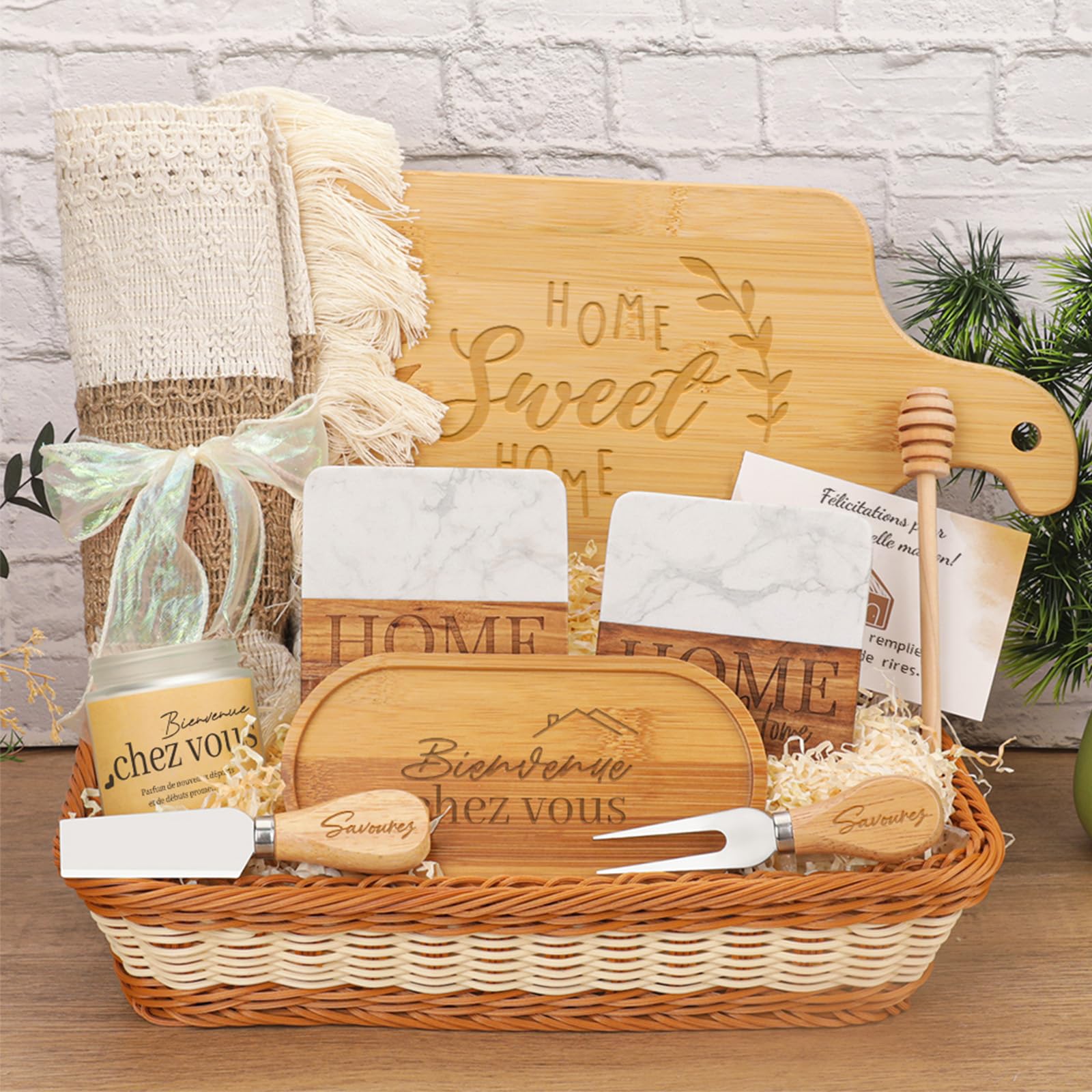 Cadeau de pendaison de crémaillère, pendaison de crémaillère, idée cadeau pour une nouvelle maison, cadeaux de fermeture d'agents immobiliers pour acheteurs de maison, panier de service tissé, chemin