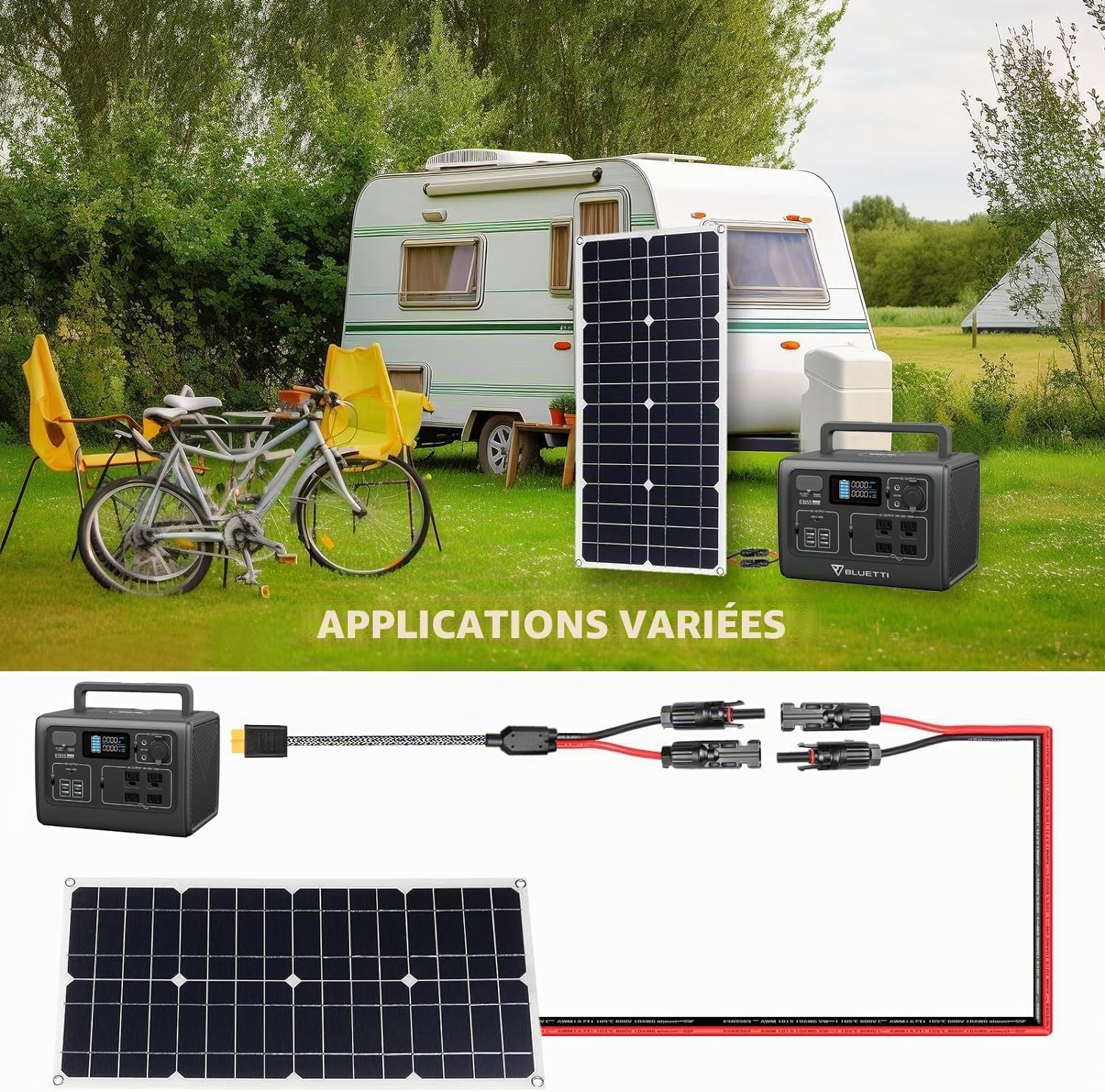 KFD ALLPOWERS S2000 Pro Câble de charge solaire vers XT60 Chargeur pour EF Ecoflow River Delta Delta Bluetti EB55 Anker 757/767 160W 220W 400W rallonge station d'alimentation portable et générateur