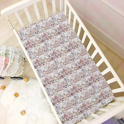 Miniatura 5 de Winter Houses Crib Sheets - Stretchy Fitted Crib Sheets for Boys Girls, Unisex Cozy Baby Crib Sheet 27 x 39 x 5 Inches