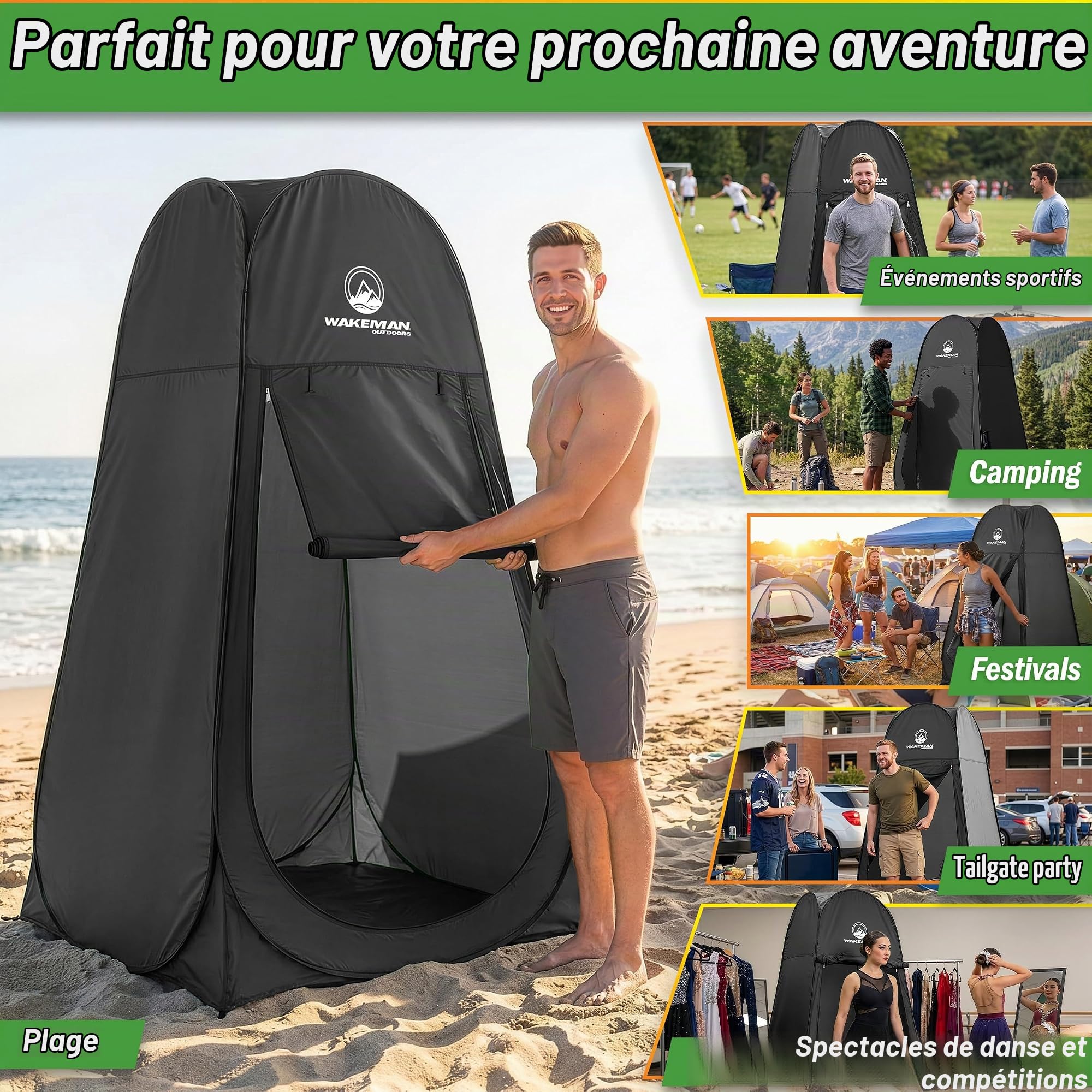 Wakeman Outdoors Tente Pop-up Portable pour l'intimité instantanée, la Douche et Le Changement - Abri d'extérieur Pliable pour Le Camping, la Plage et la Pluie avec Sac de Transport