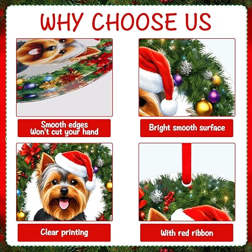 Miniatura 5 de SICOHOME Yorkshire Terrier - Adorno de Navidad Yorkshire Terrier, regalos para mujeres y amantes de los perros, adornos redondos para árbol de