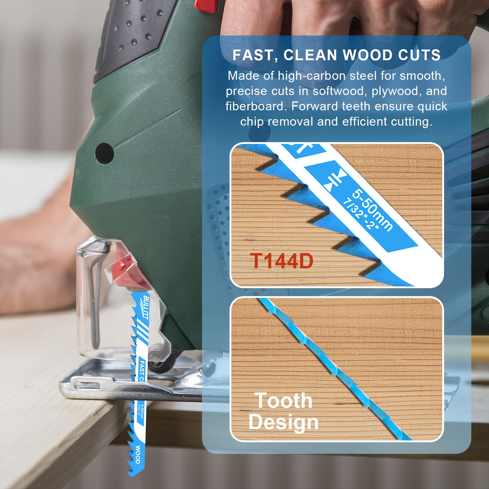 BULLITT 15PCS Professional Jigsaw Blade Set,Flexible Jigsaw Blades 5*T144D+5*T118A+5*T101BR with T-shank Designed for Cutting on Wood,Metal,Plactic,Professional Accessories for Jigsaws - Image 4