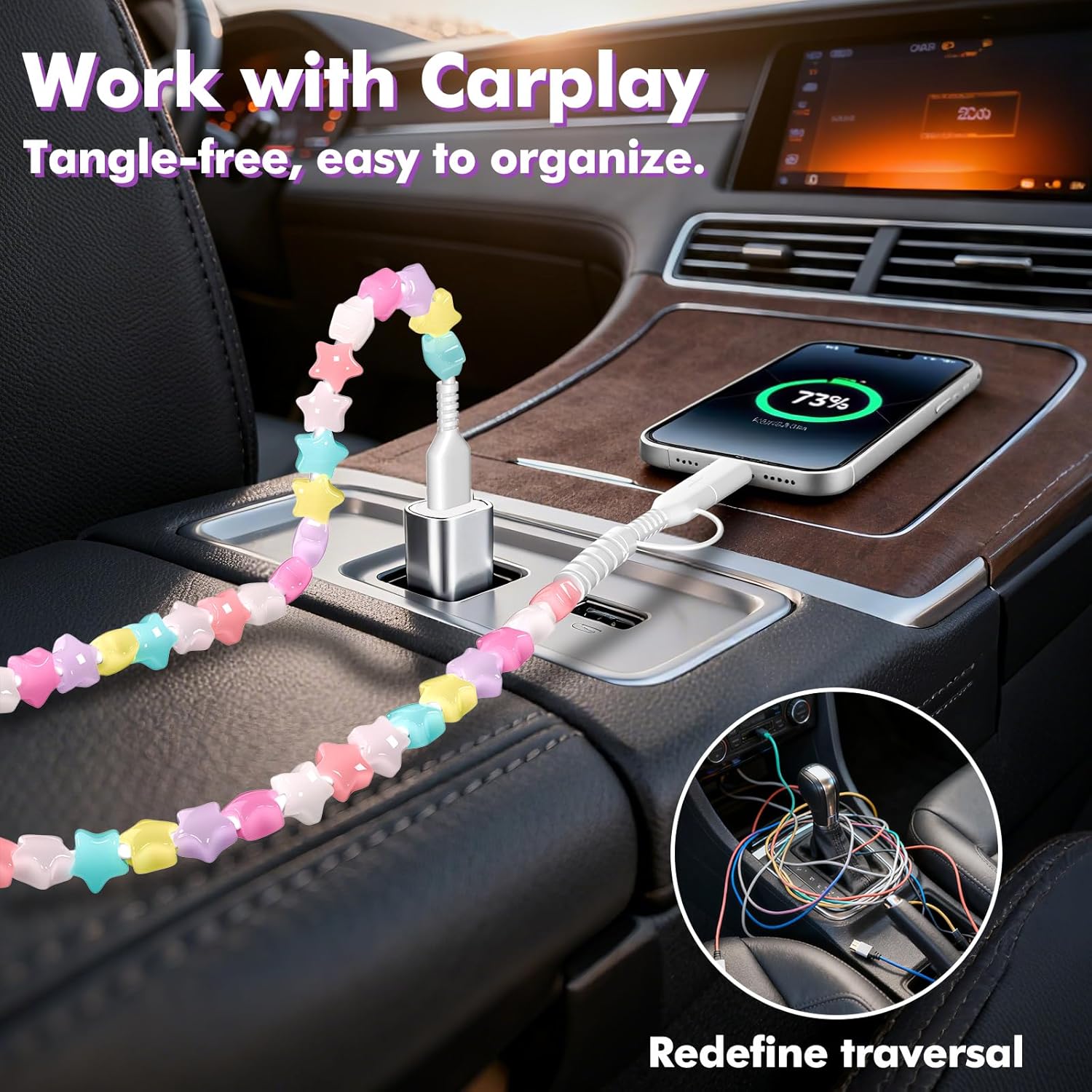 Coolden USB C Cable 2 in 1 Multi Charging Cable for iPhone Charger Cord 3.3FT Cute Colorful Beaded Charging Cord for Women USB to USB C to iPhone Cable for iPhone 17 16 Pro Max,Galaxy S25 S24 Ultra - Image 8