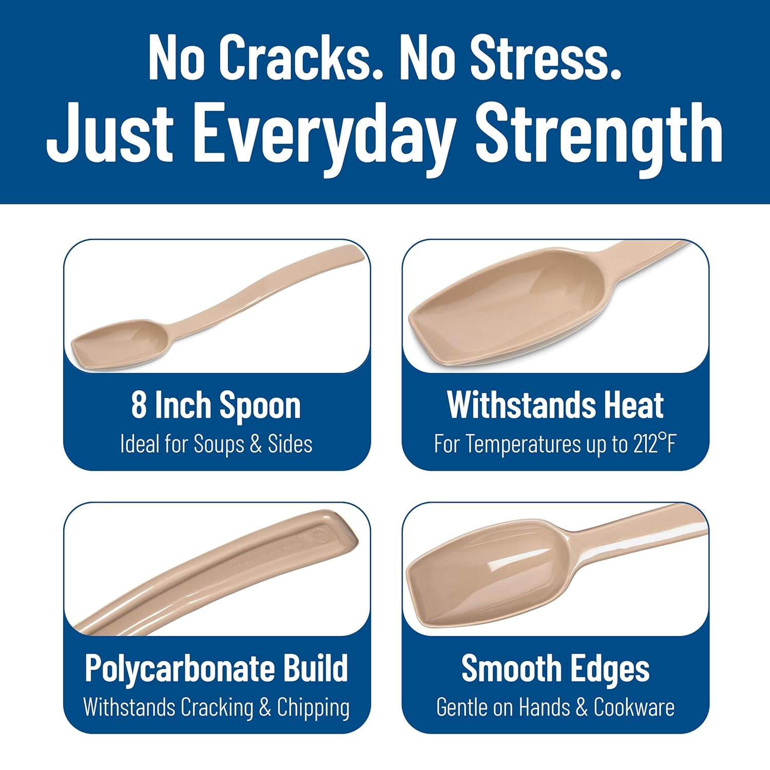 Carlisle FoodService Products Plastic Solid Spoon, 9 Inches, Beige, (Pack of 12)